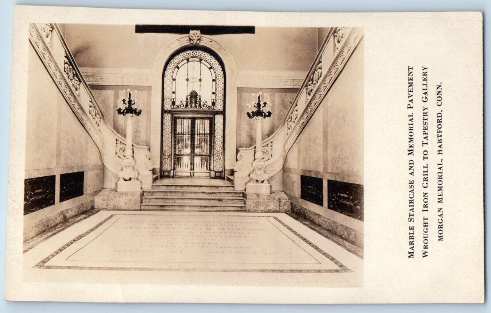 Hartford CT Postcard RPPC Photo Marble Staircase Morgan Memorial Interior c1910s