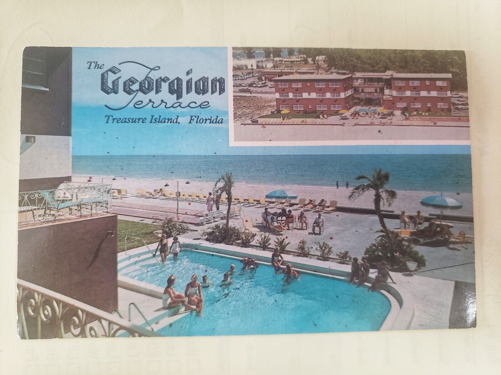 Georgian Terrace Motel Postcard, 1950s/1960s, Treasure Island Beach, FL 