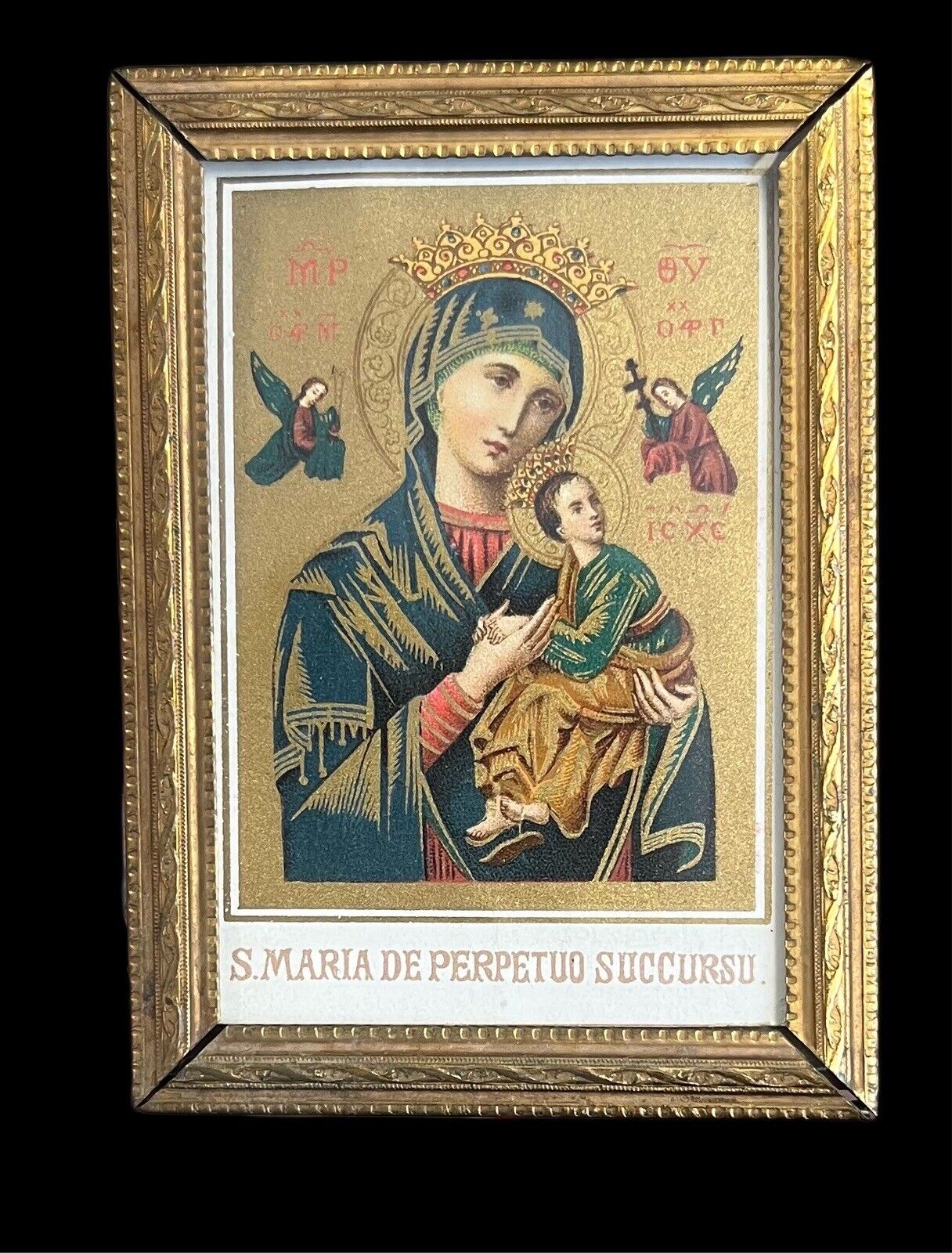 Vintage Mini  S. Maria De Perpetuo Succursu Virgin Maria Framed Print Gold Icon
