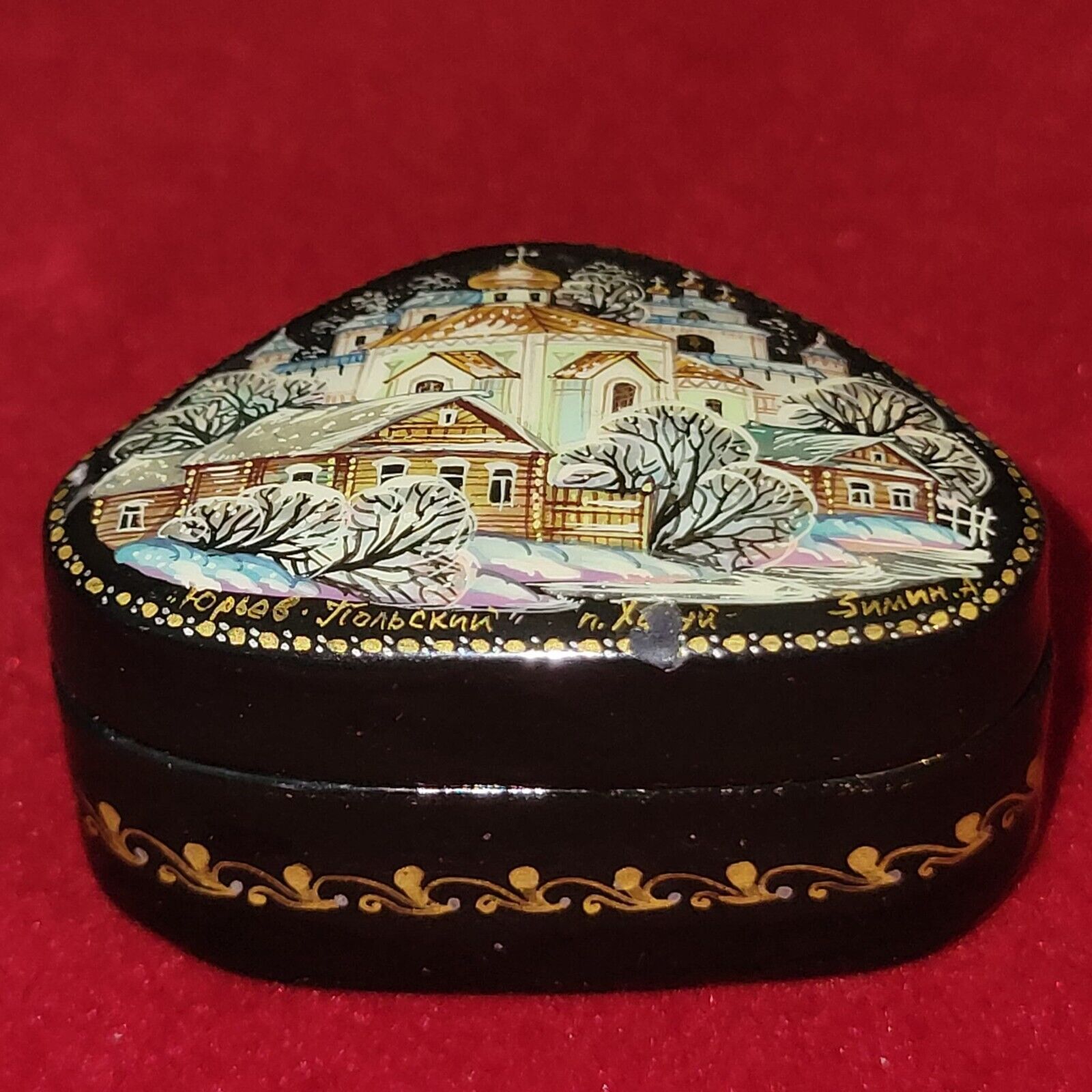 Russian Hand Made Lacquer Jewelry Box With Hand Painting