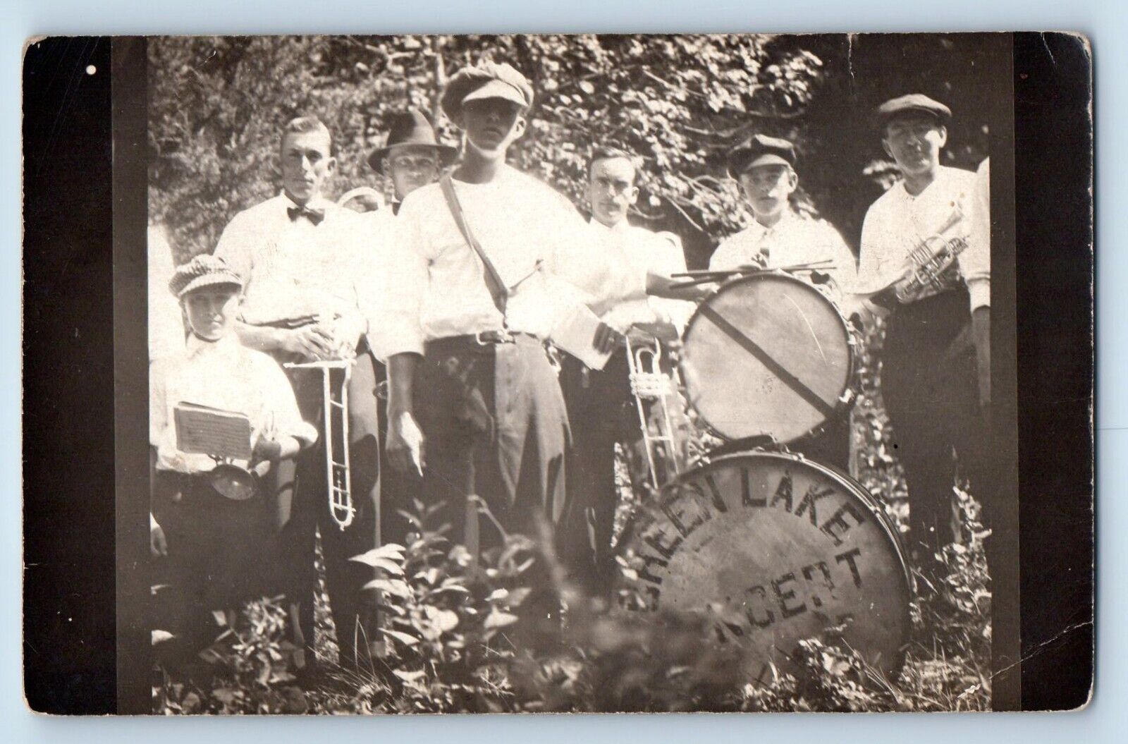 c1910's Postcard RPPC Photo Green Lake Marching Band Unposted Antique