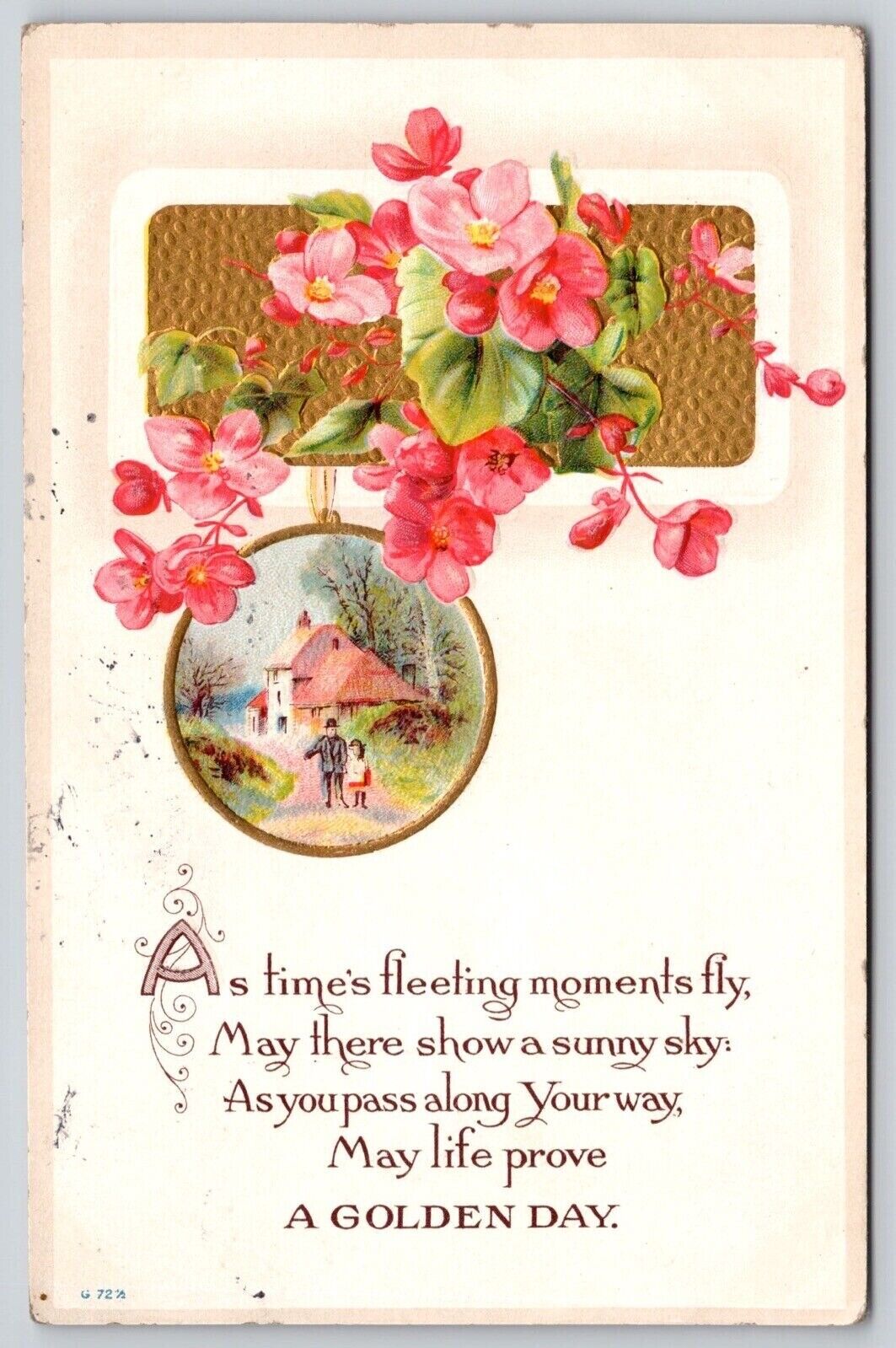 Golden Day Time Fleeting Antique Embellished Postcard PM Cancel WOB Note DB