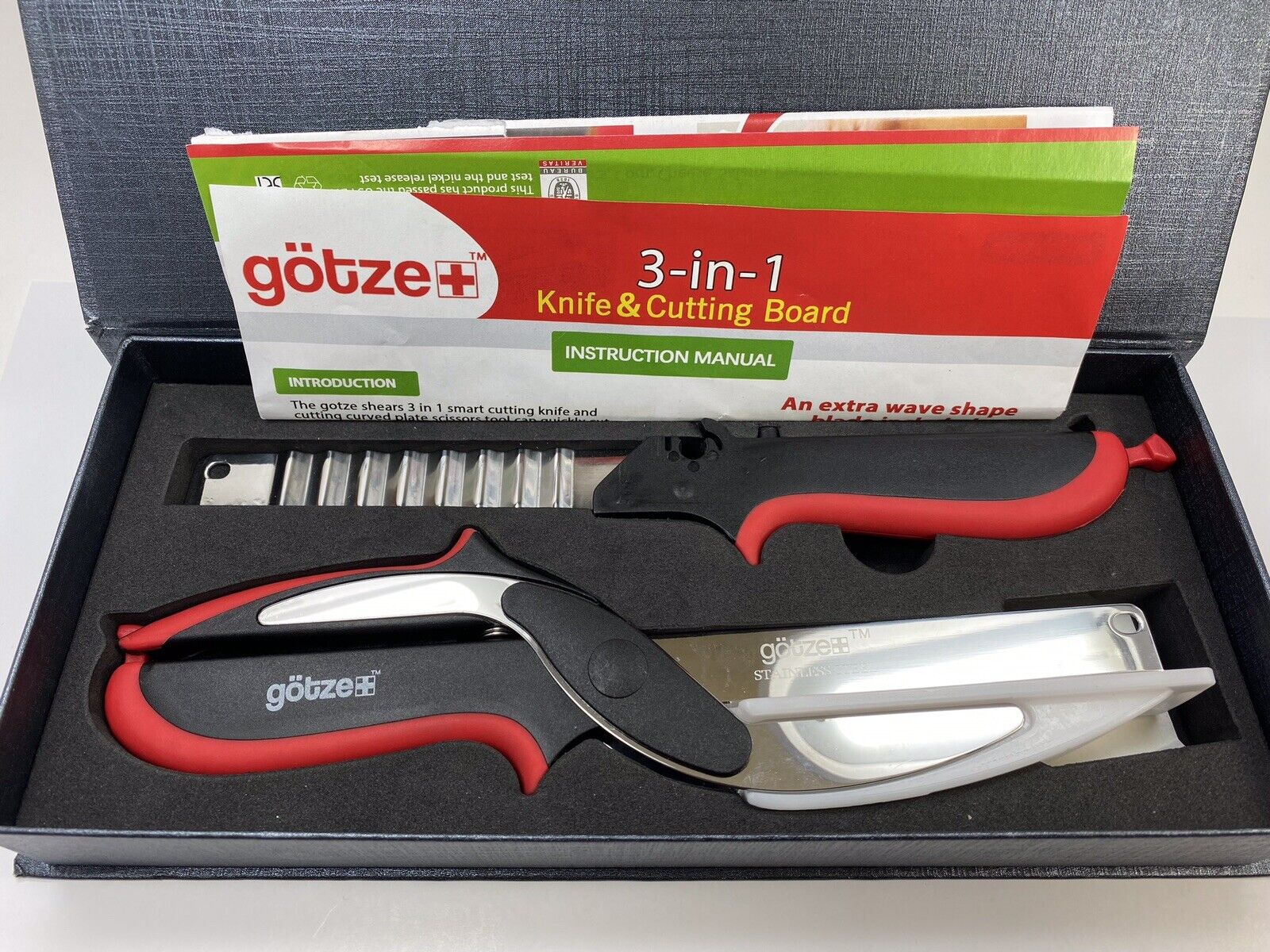 GOTZE Ultimate 3-IN-1 Knife kitchen scissors Cutting Board Stainless Cutter