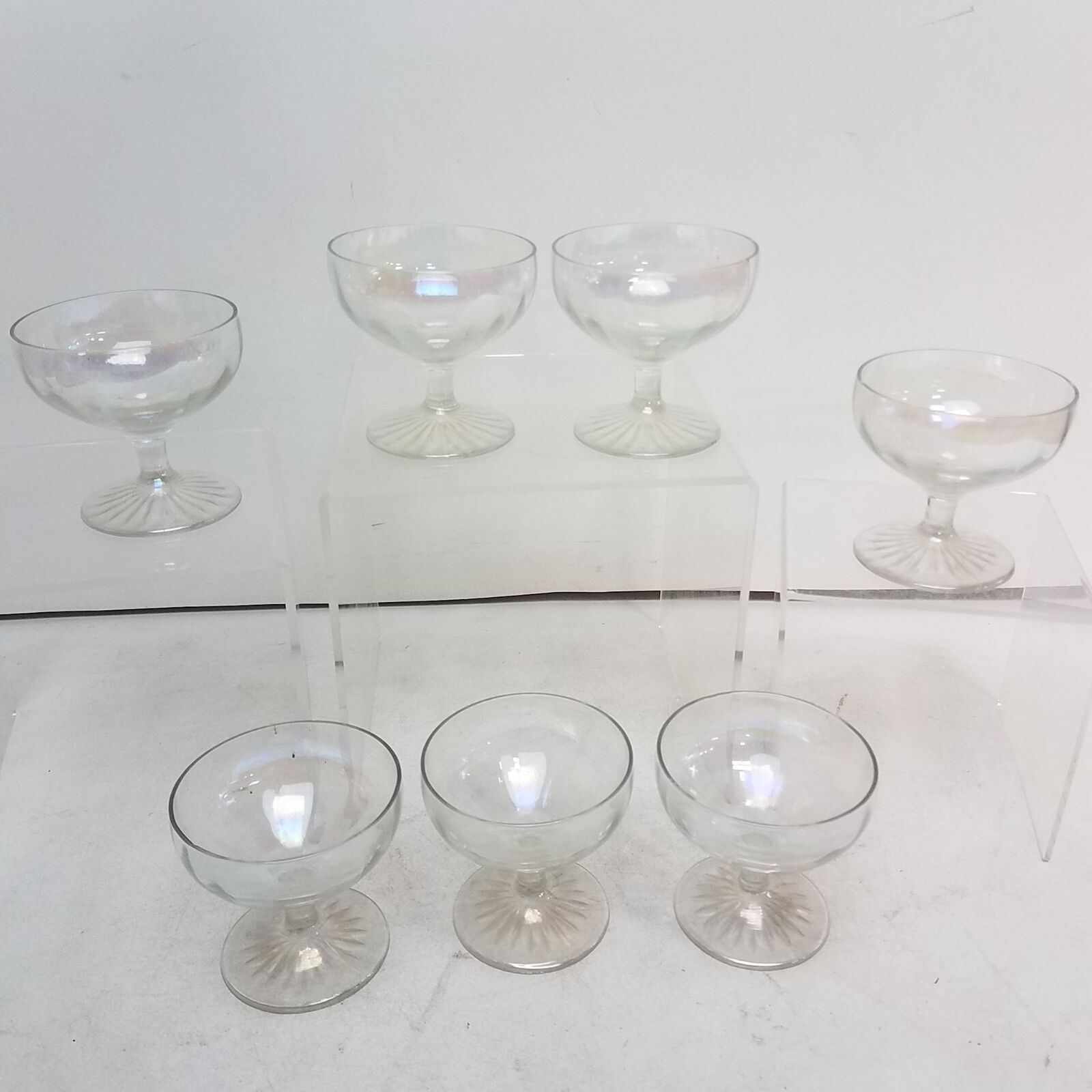 Set of 7 Clear Carnival Glass Champagne Glasses