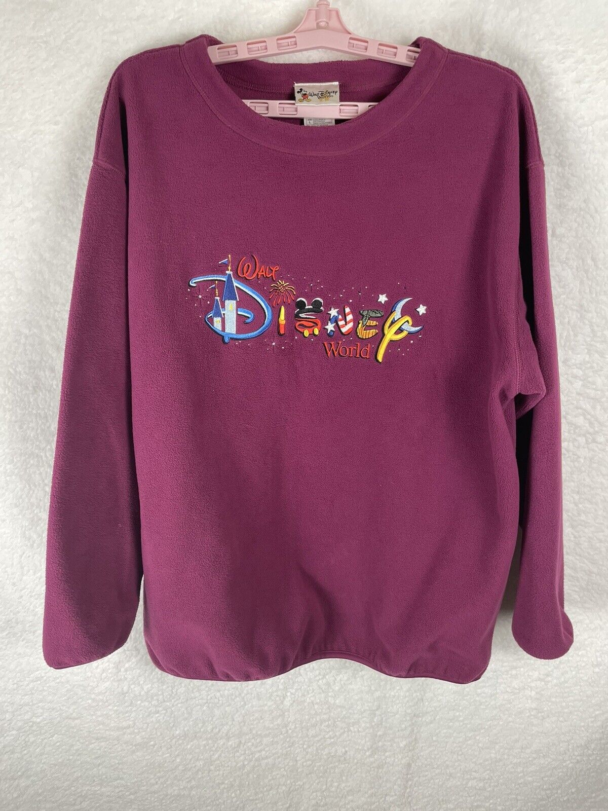 Vintage Walt Disney World Fleece Pullover Sweater Purple Adult LG Mickey Donald