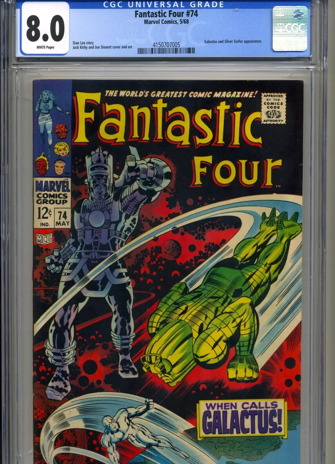 FANTASTIC FOUR #74 CGC 8.0 WHITE PAGES SIVER SURFER/GALACTUS