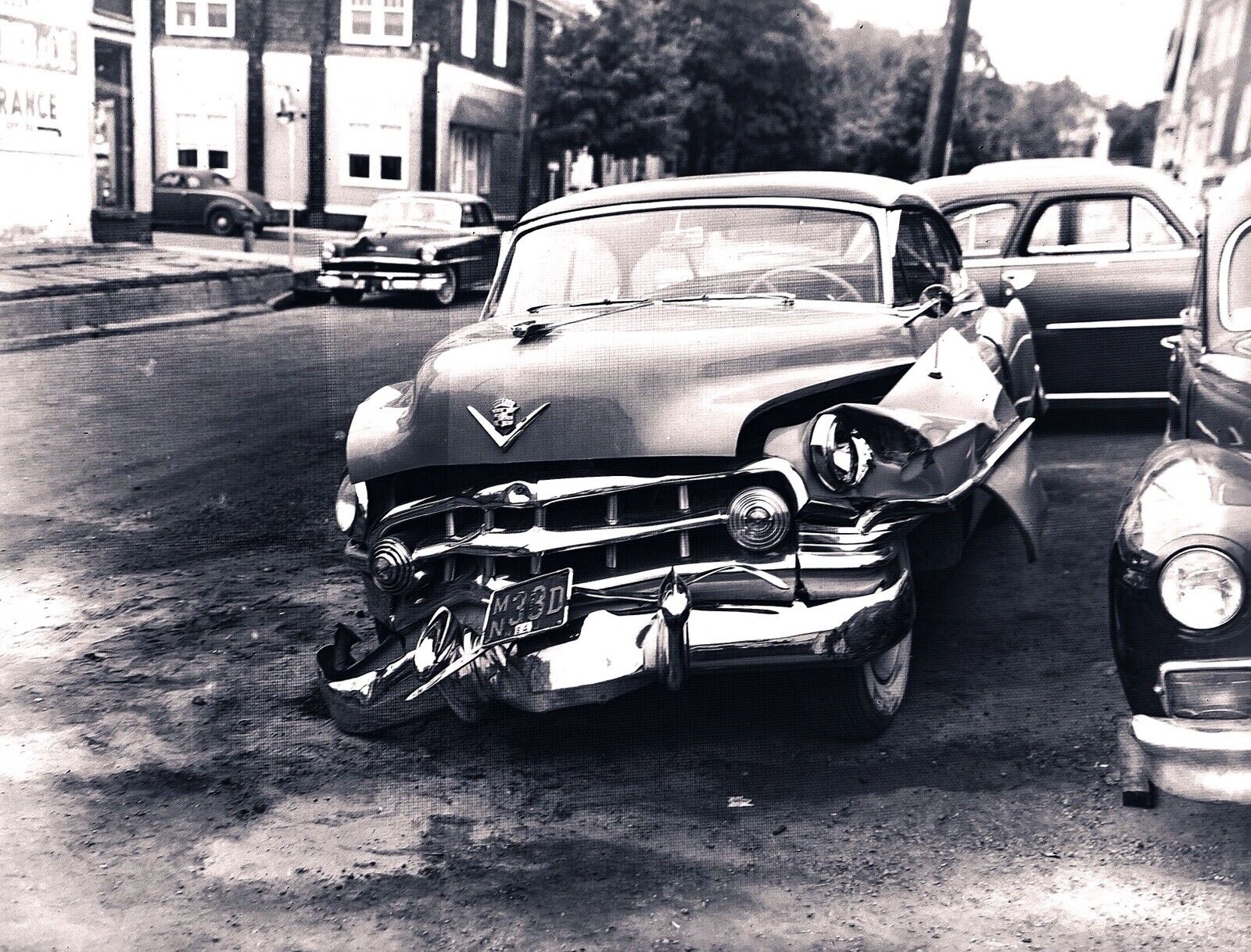 Vintage 1954 B & W Photo Negative Cadillac Car Accident Crash Wreck