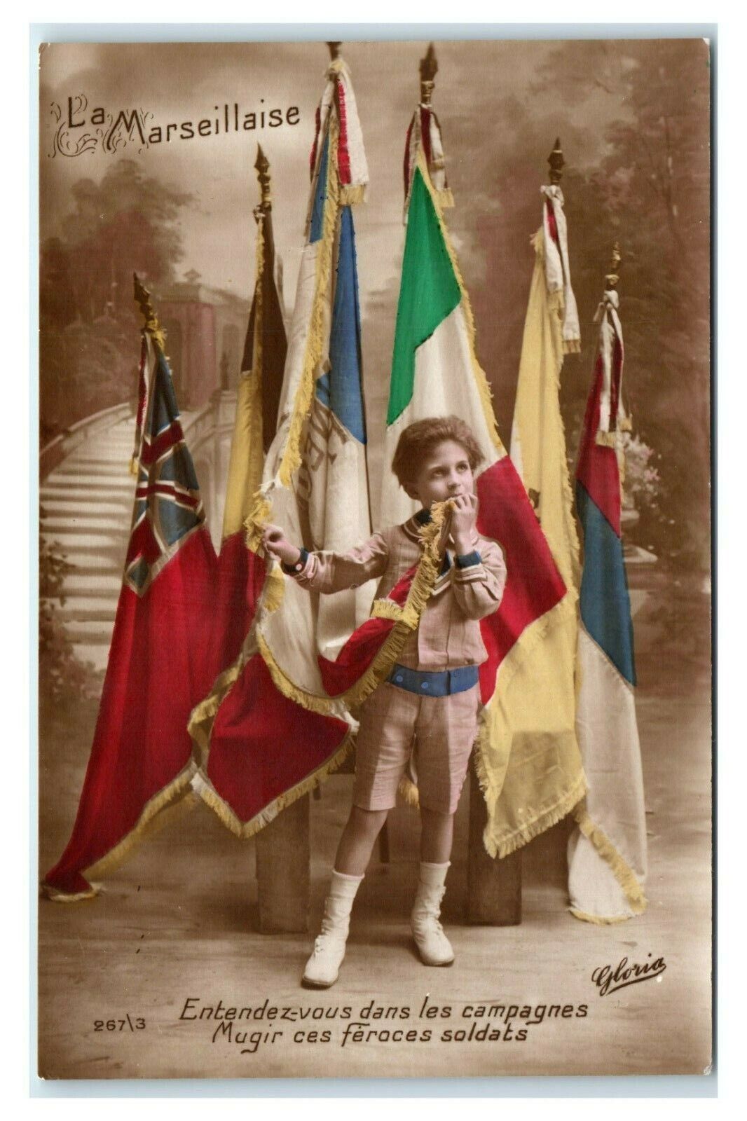 Postcard La Marseillaise France National Anthem Hymn Flags Allies child 1914 F2