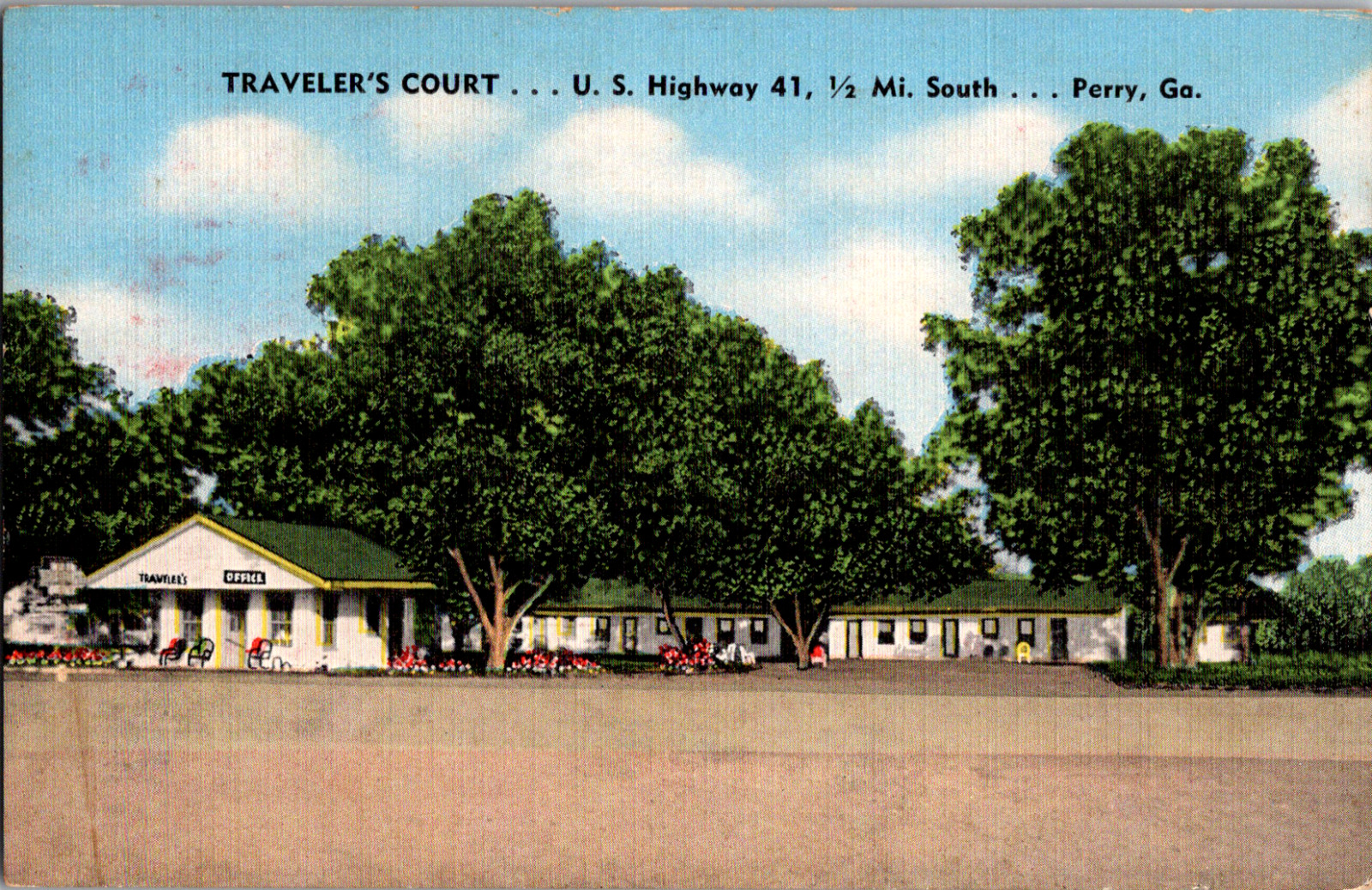 Vintage 1940\'s Traveler\'s Court Motel US Highway 41 Perry Georgia GA Postcard 