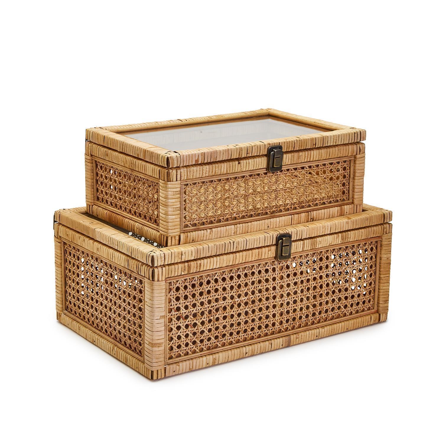 Two's Company Set of 2 Rattan Decorative Storage Boxes Includes 2 Sizes.
