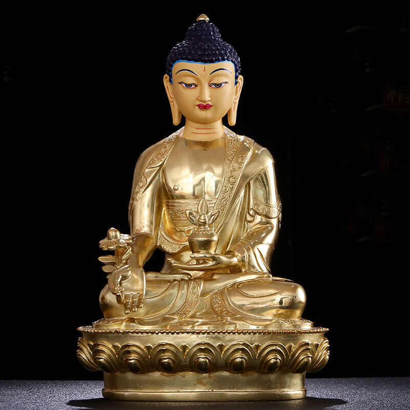 30cm Antique bronze gilt Buddha Statue Buddhism Kwan-yin bhagavan Bhaisajya &