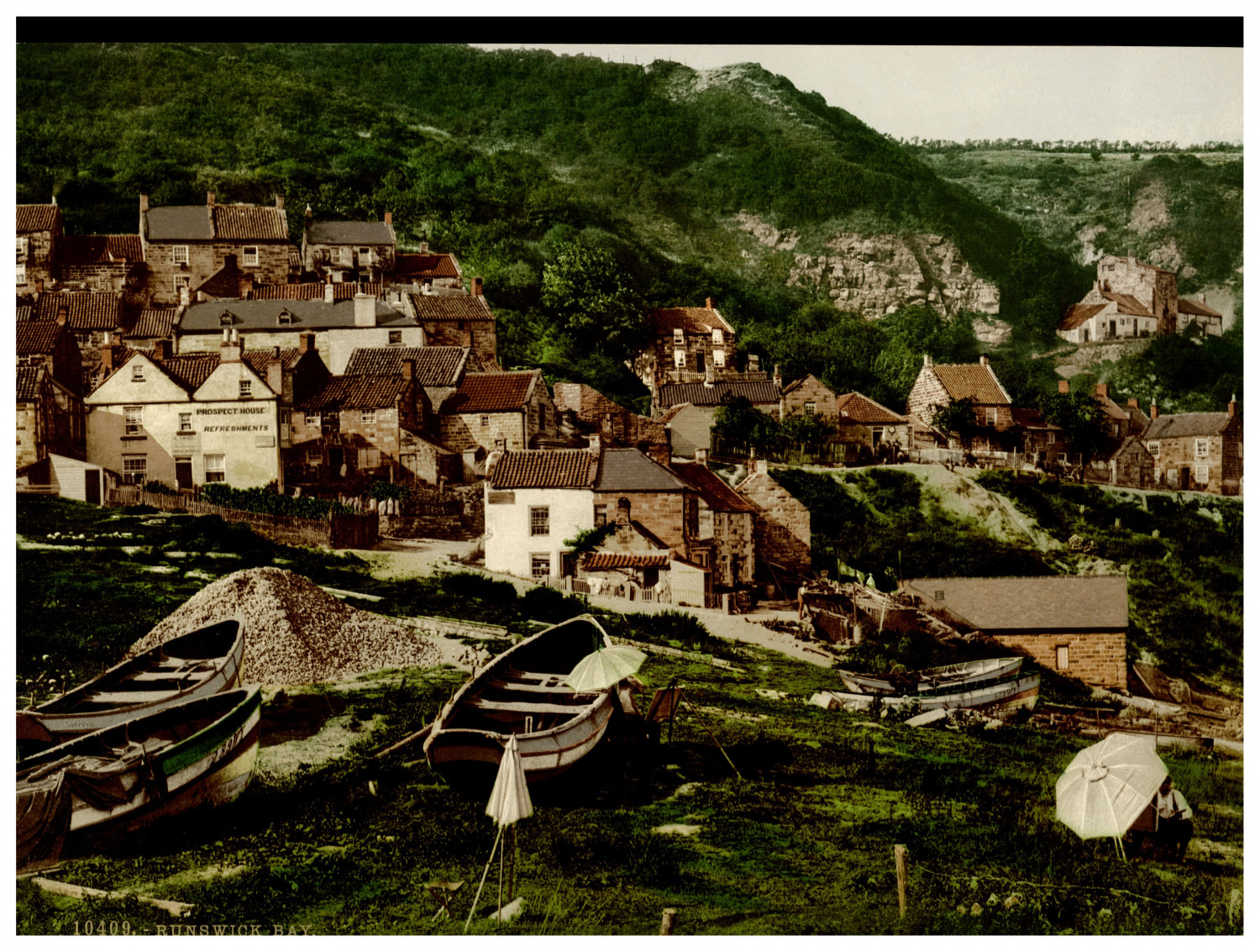 England. Yorkshire. Whitby. Runswick Bay. Vintage Photochrome by P.Z, Photochr