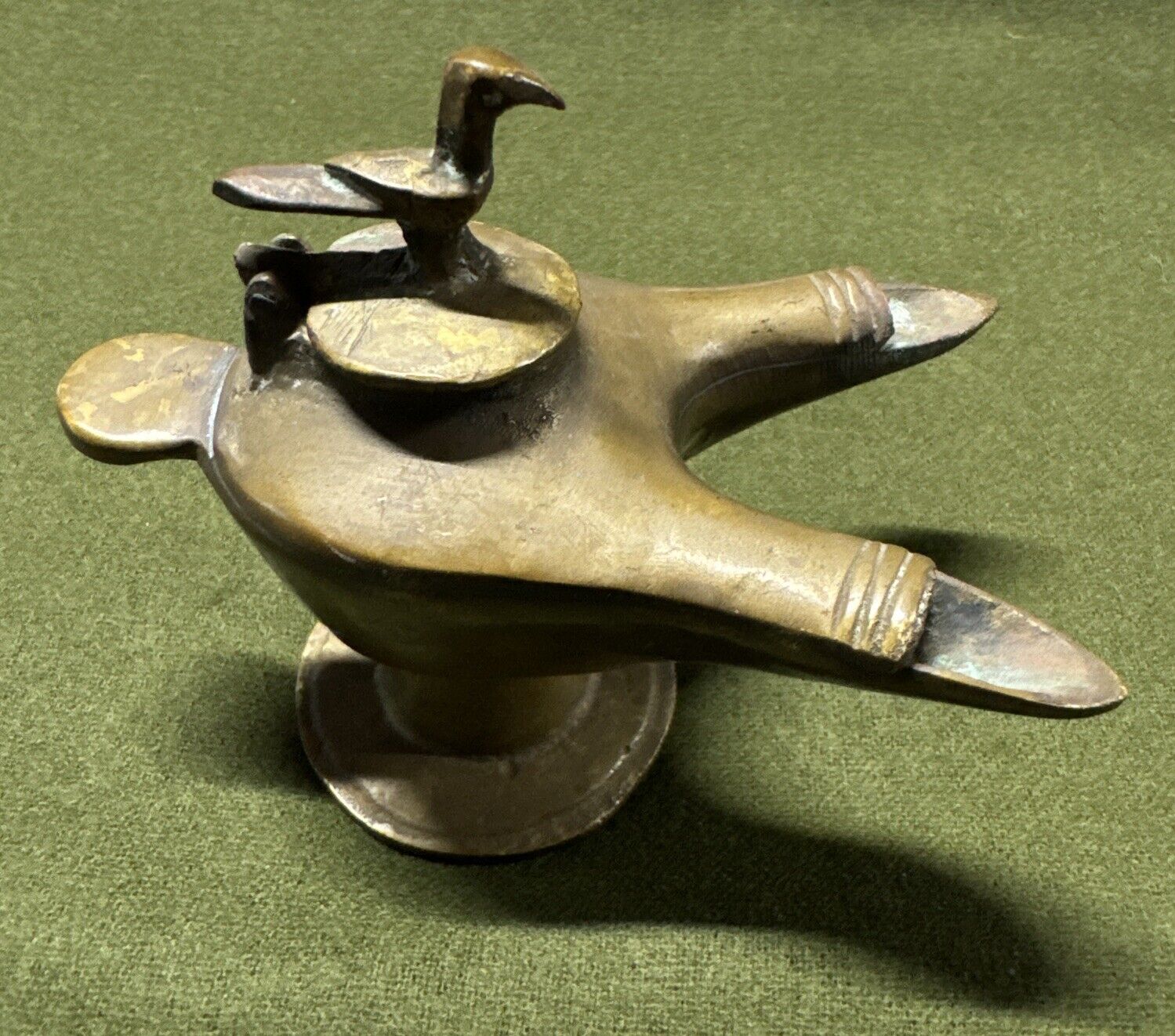 Beautiful Ancient Egyptian Bronze Islamic Oil Lamp With Bird RARE