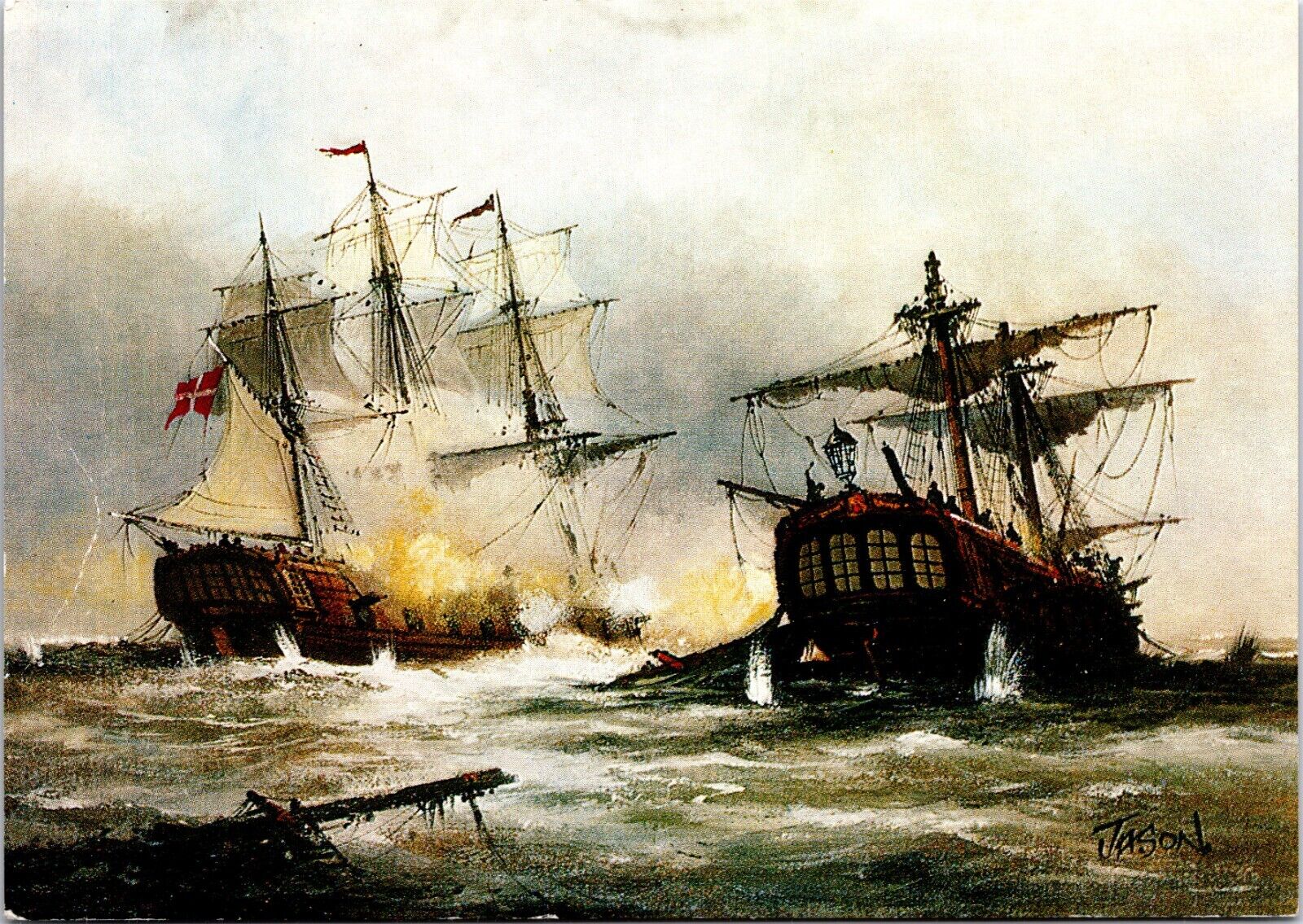 Postcard Navy Ship Battle - Drawing -