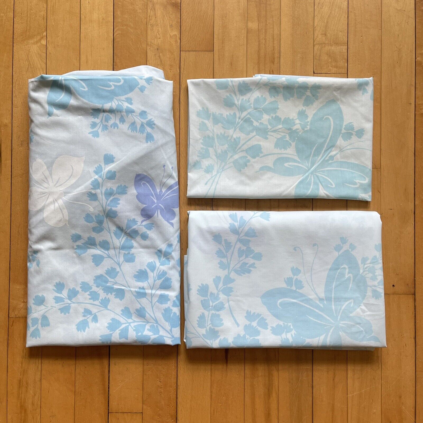 vintage Springmaid Wondercal blue Butterfly Twin Sheet set 60's Vivid Floral