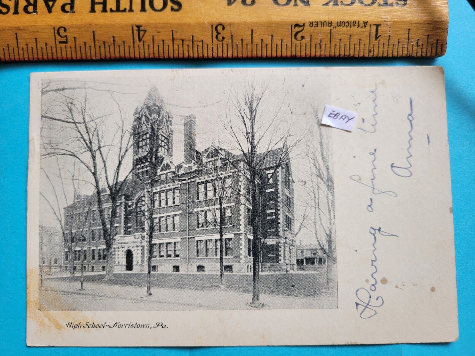 1908 RPPC High School Norristown PA  architecture streetscene