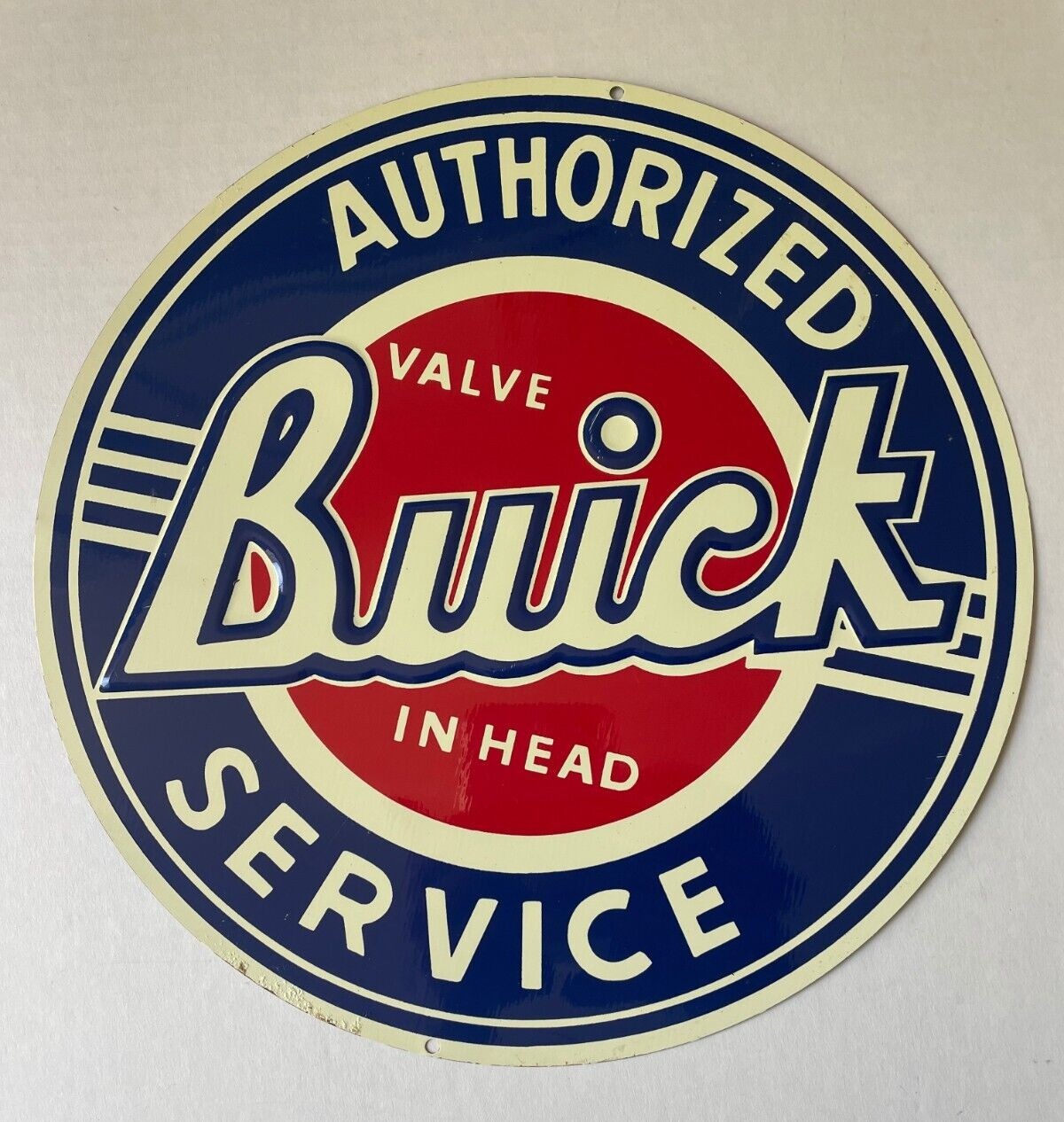 Buick Authorized Service Valve in Head Metal Tin Enamel Repo Sign 10.5\