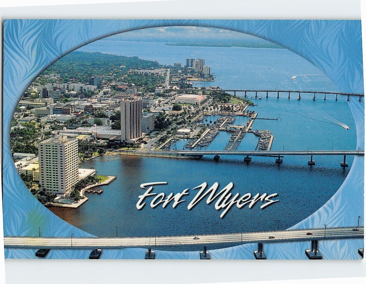 Postcard Aerial View of Fort Myers & the Caloosahatchee River Florida West Coast
