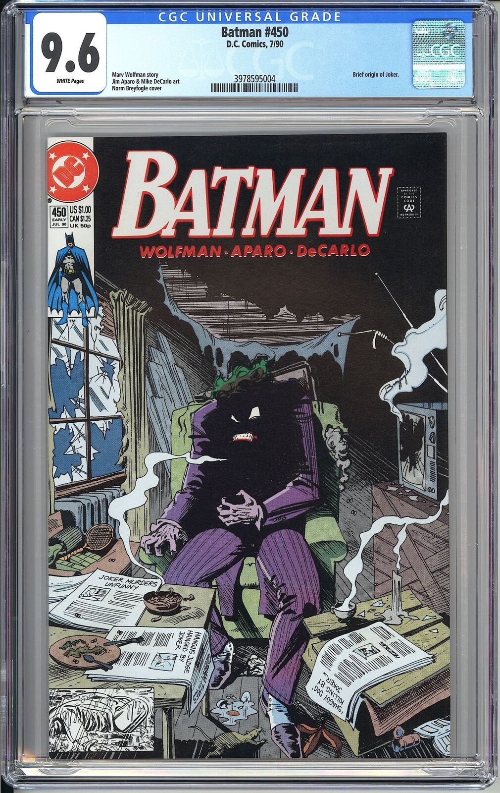 Batman # 450 CGC 9.6 1990 3978595004 Brief Origin of Joker