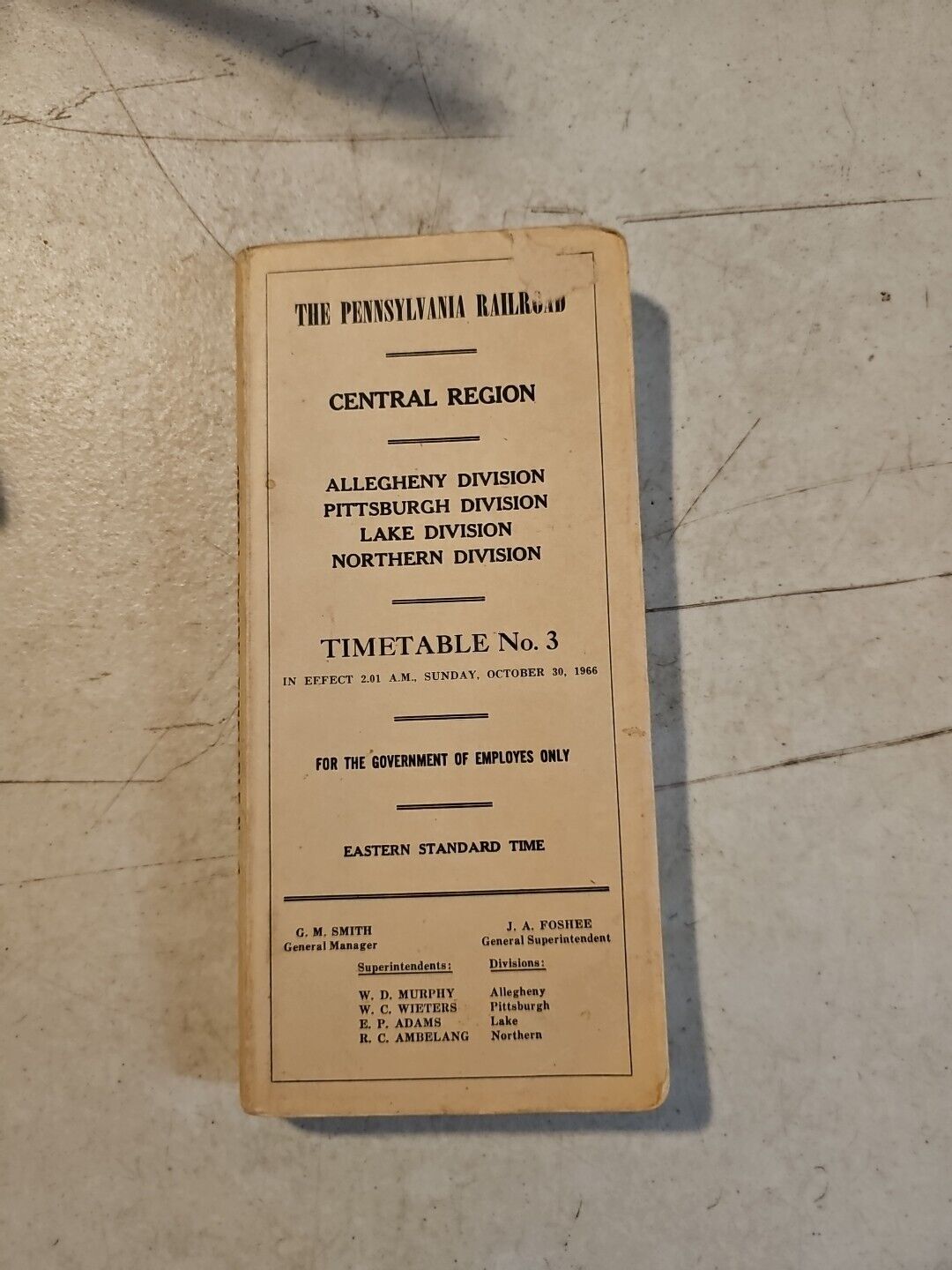 Vintage 1966  The Pennsylvania Railroad Employee Timetable No.3 Central Region