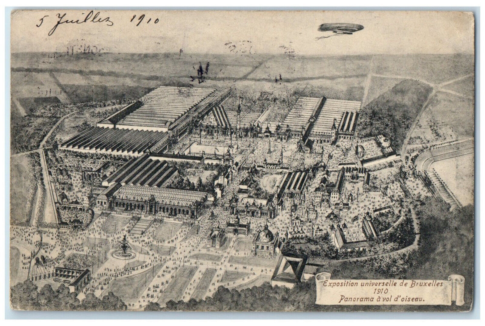 1910 Bird\'s Eye Panorama Exposition Universelle De Brussels Belgium Postcard