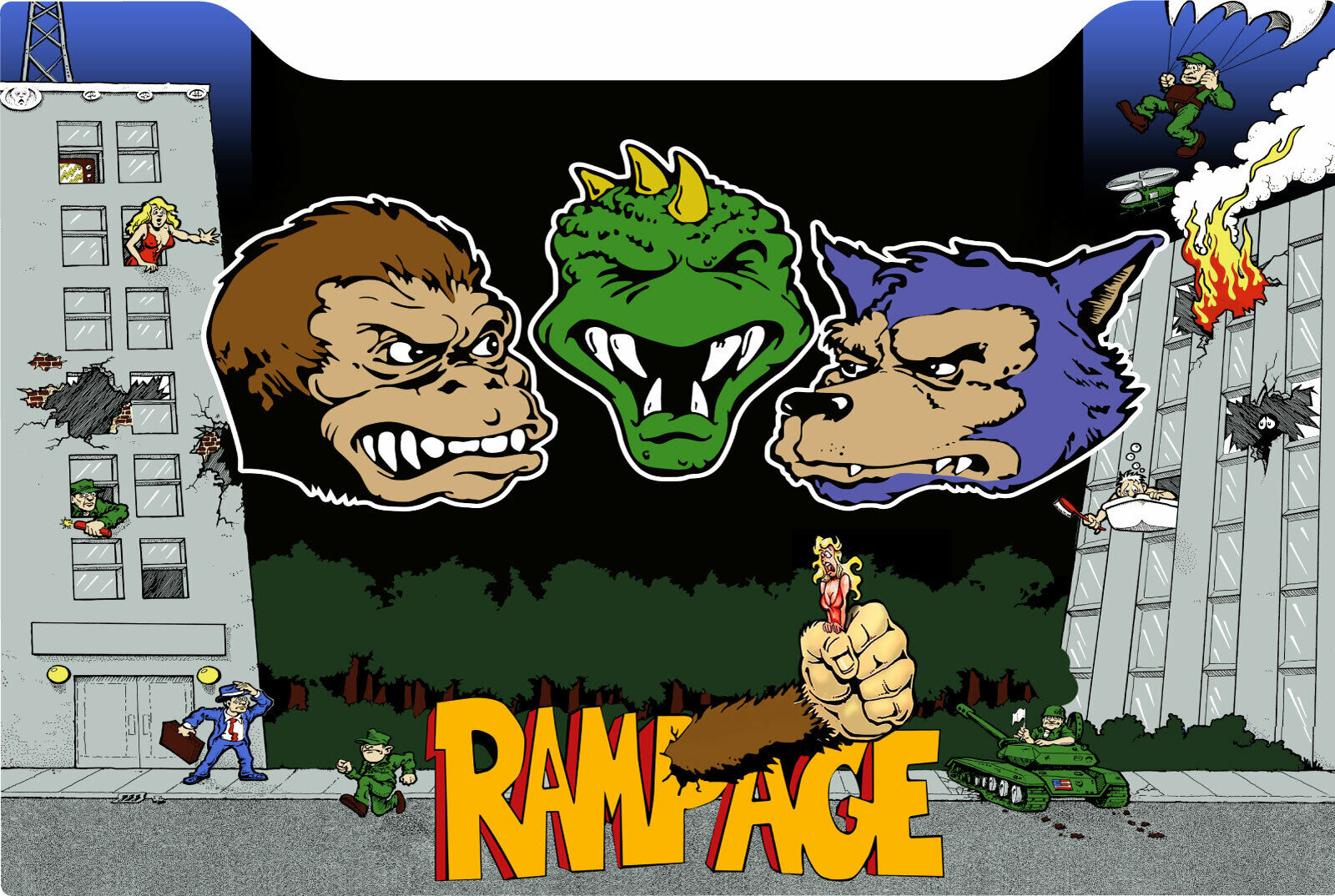 Rampage Arcade 1up Cabinet Riser Graphic Decal Sticker
