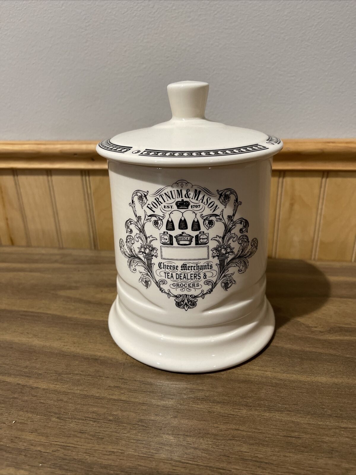 Antique Style Vintage Fortnum and Mason Lidded Tea Canister Jar / Pot - Empty