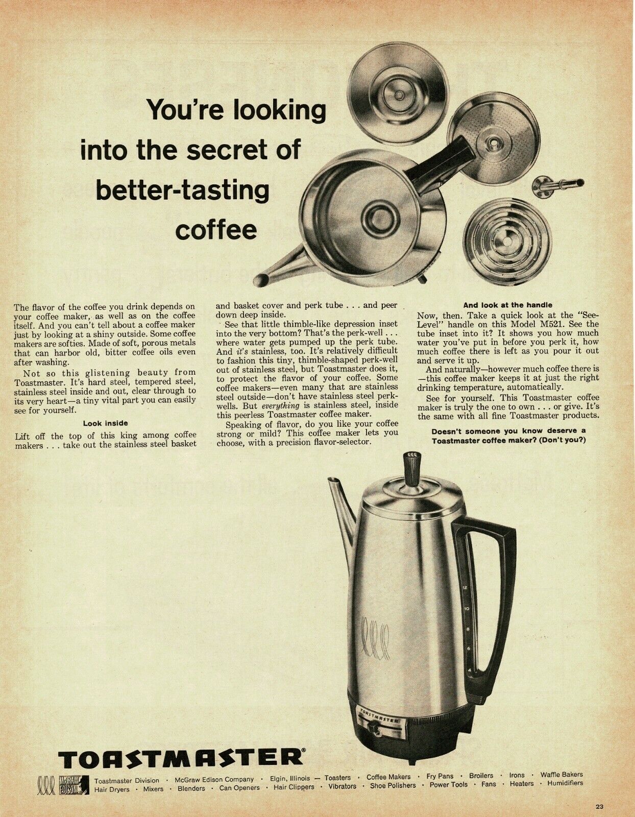1966 TOASTMASTER Coffee Maker Vintage Print Ad