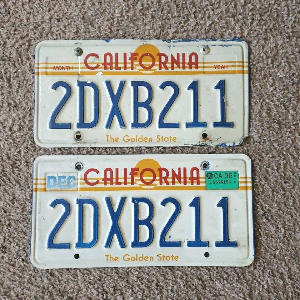 California Sun License White Plates Pair Set Of 2 The Golden State 