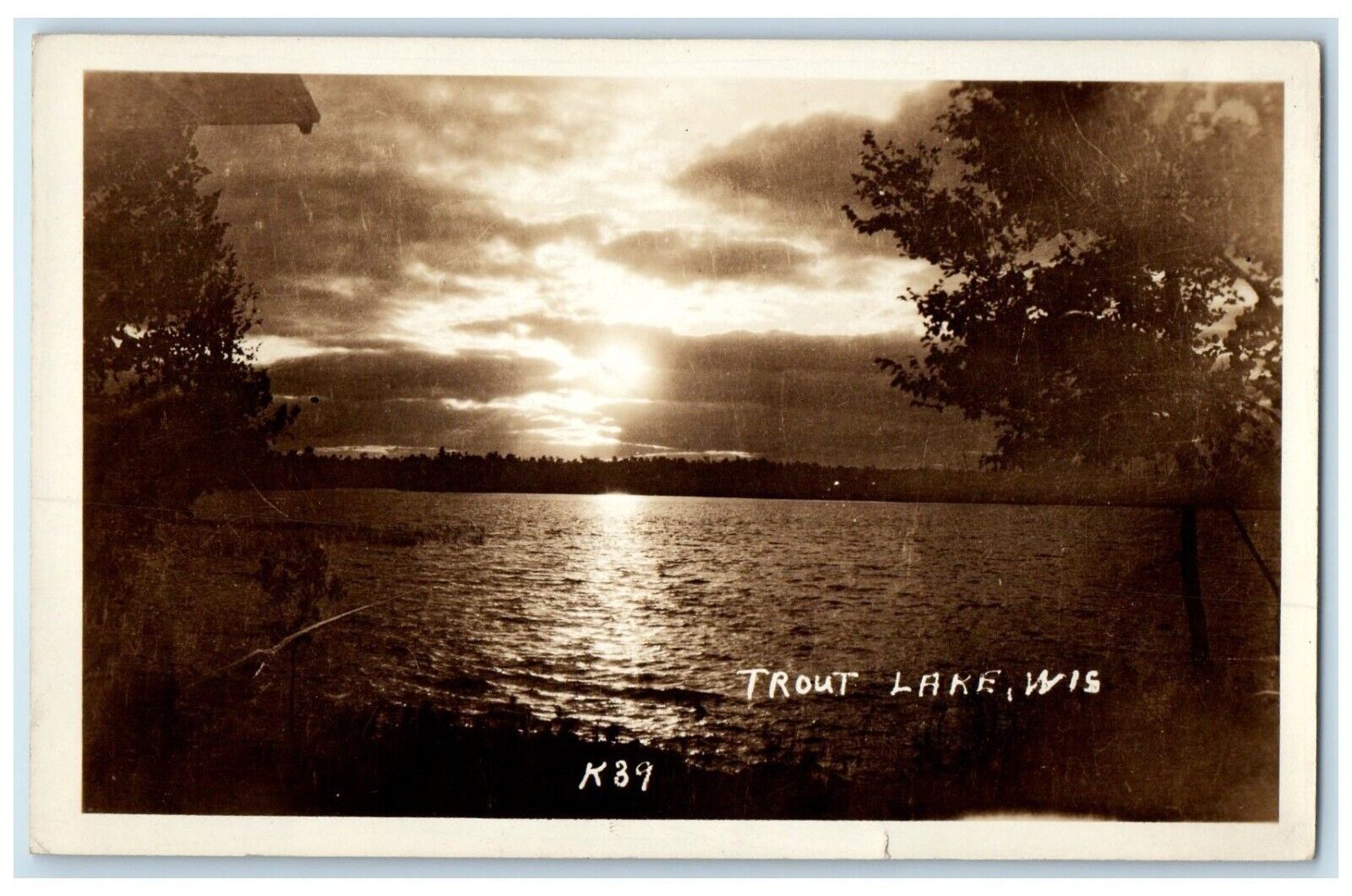 1931 Trout Lake Exterior View River Trees Wisconsin Vintage RPPC Photo Postcard