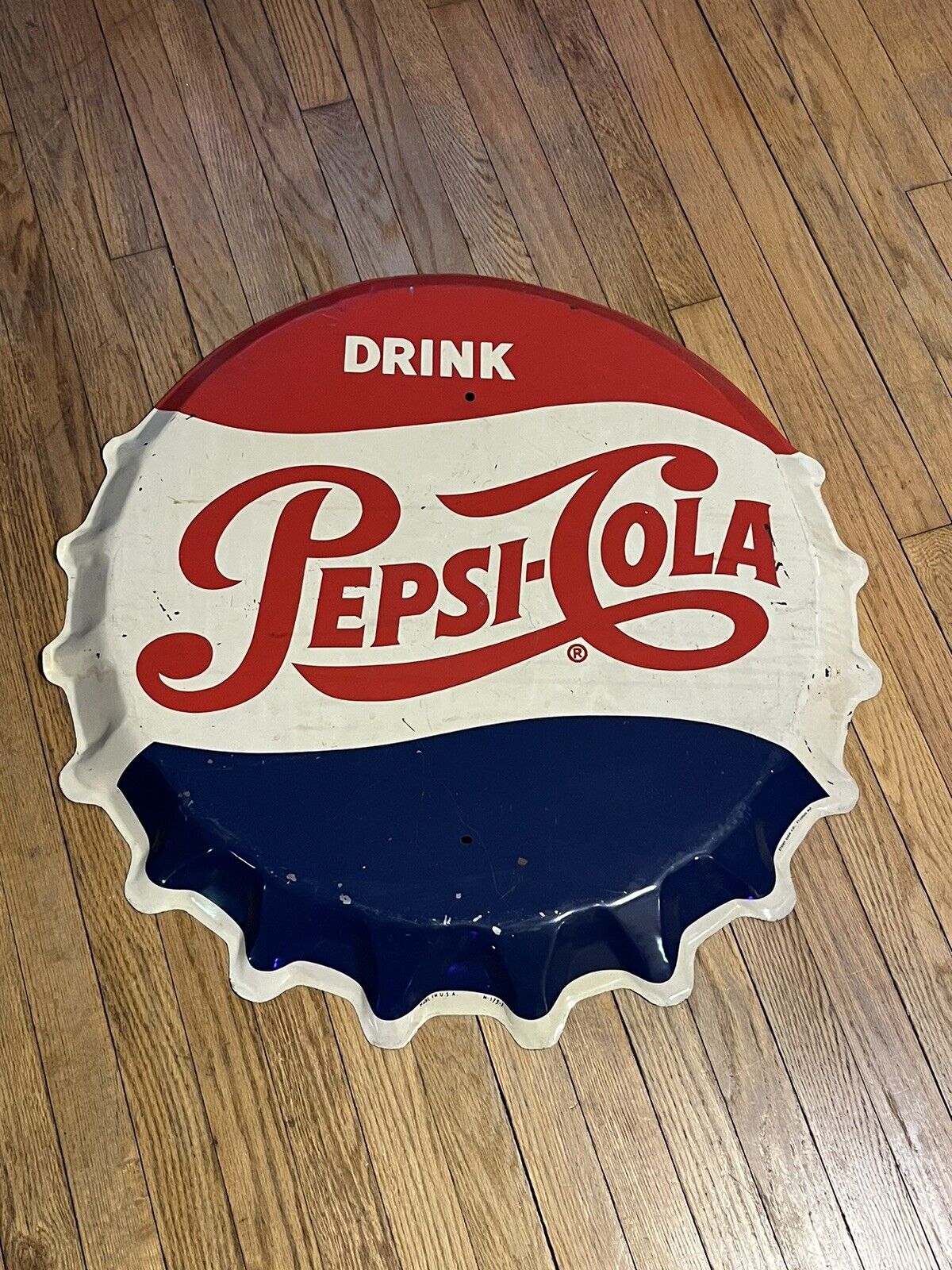 Large 30” Vintage Original Diecut Pepsi Bottle Cap Sign