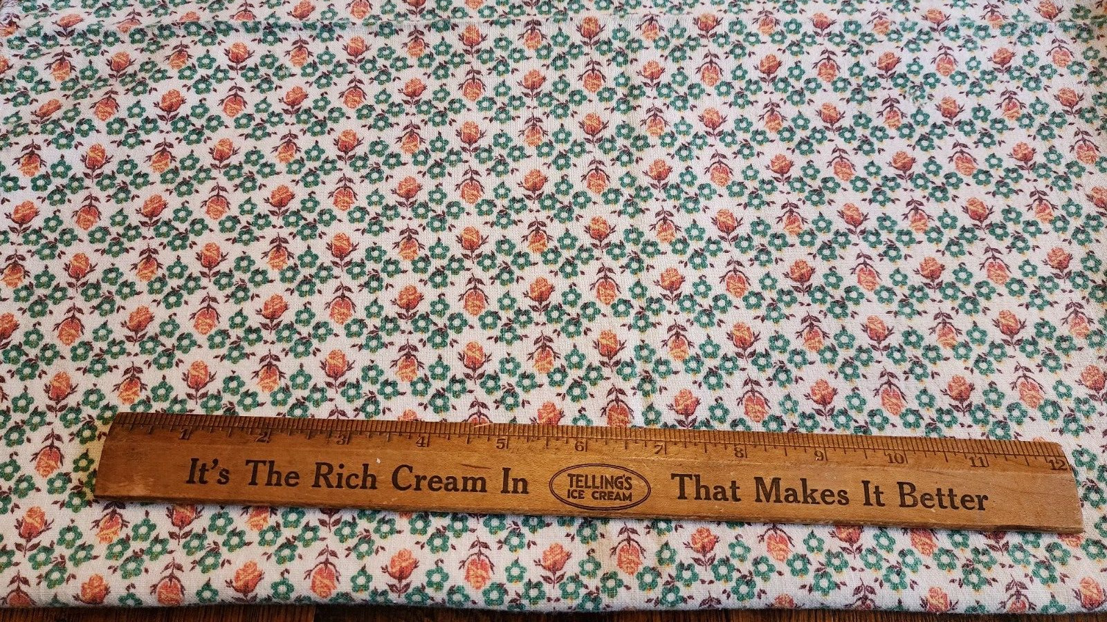 Vintage Feed Flour Sack Fabric Small Orange Brown Green Flowers Floral 19x42