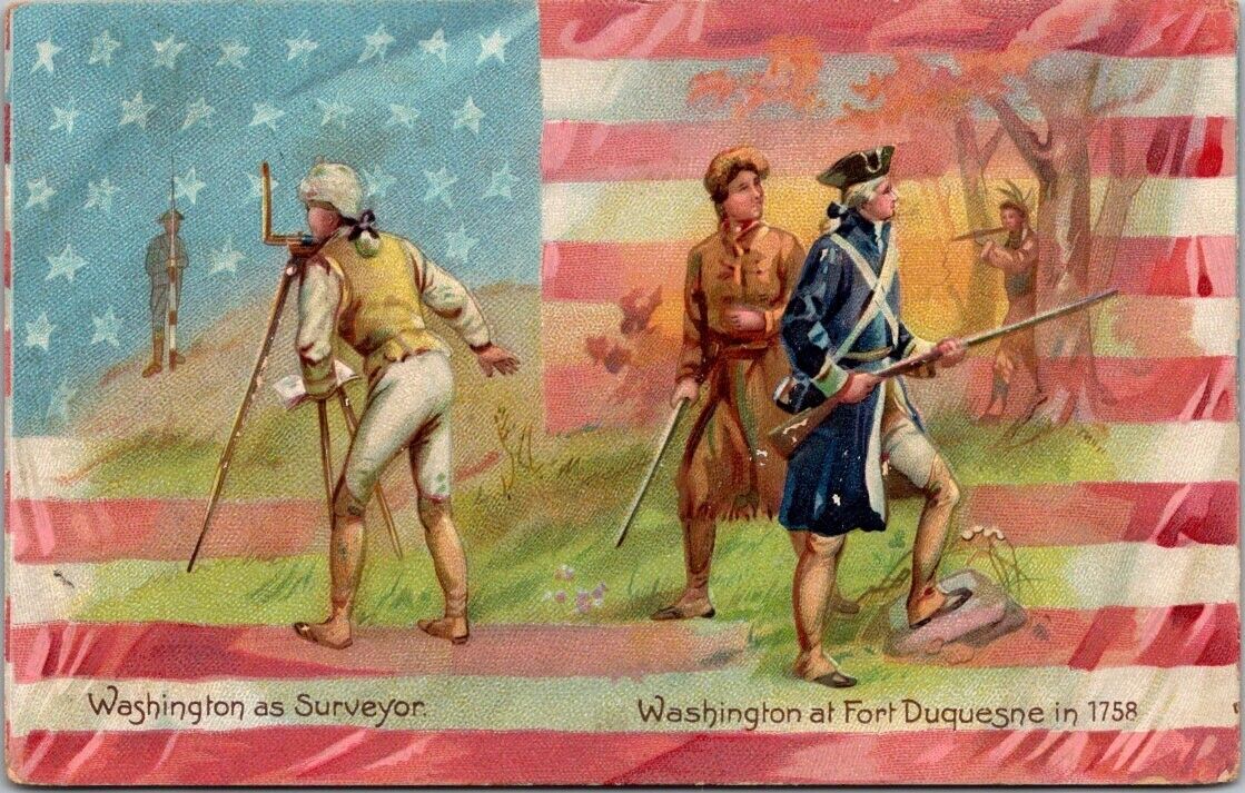 Washington's Birthday Surveyor Fort Duquesne Embossed Tuck 124 Vintage Postcard