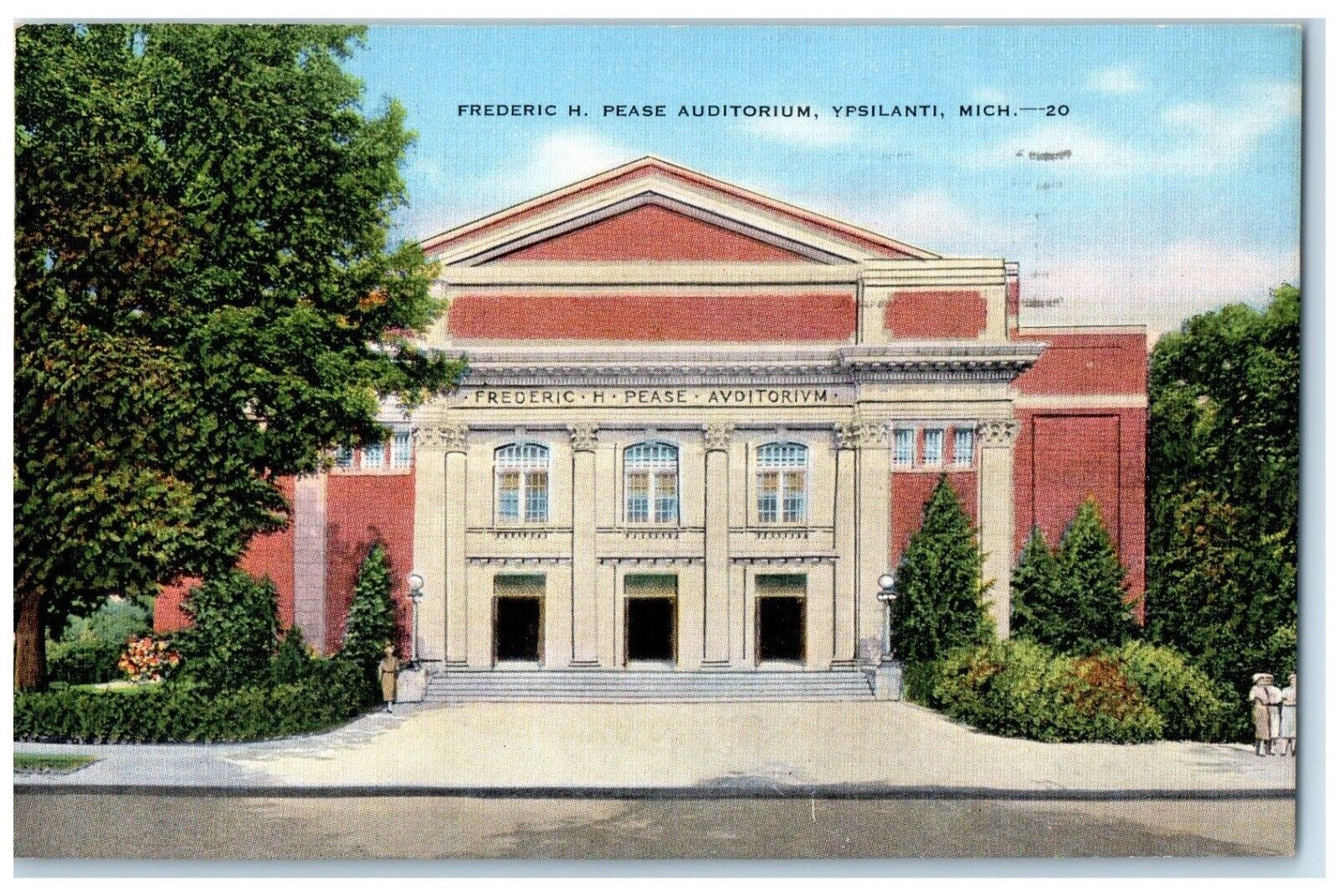 1950 Exterior View Frederic Pease Auditorium Ypsilanti Michigan Posted Postcard