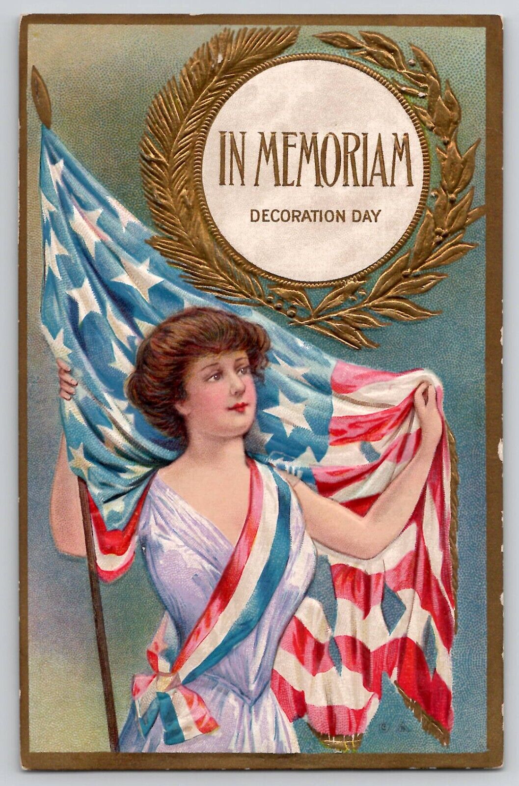 Decoration Memorial Day Nash Pretty Lady Draped Flag Patriotic Postcard 1910's