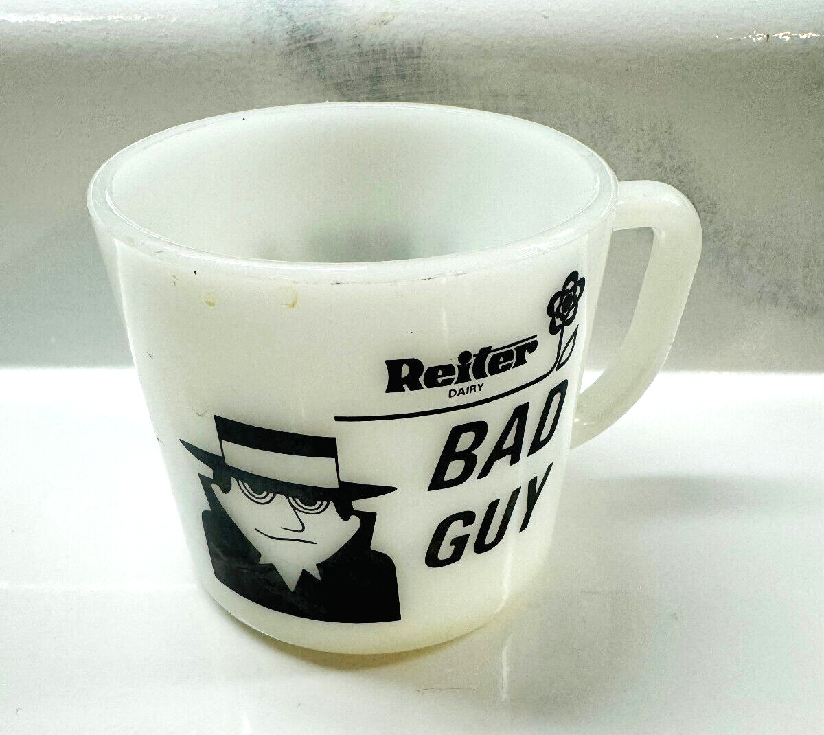 Vintage Federal Glass Im A Reiter Dairy Bad Guy White Coffee Mug Cup RARE