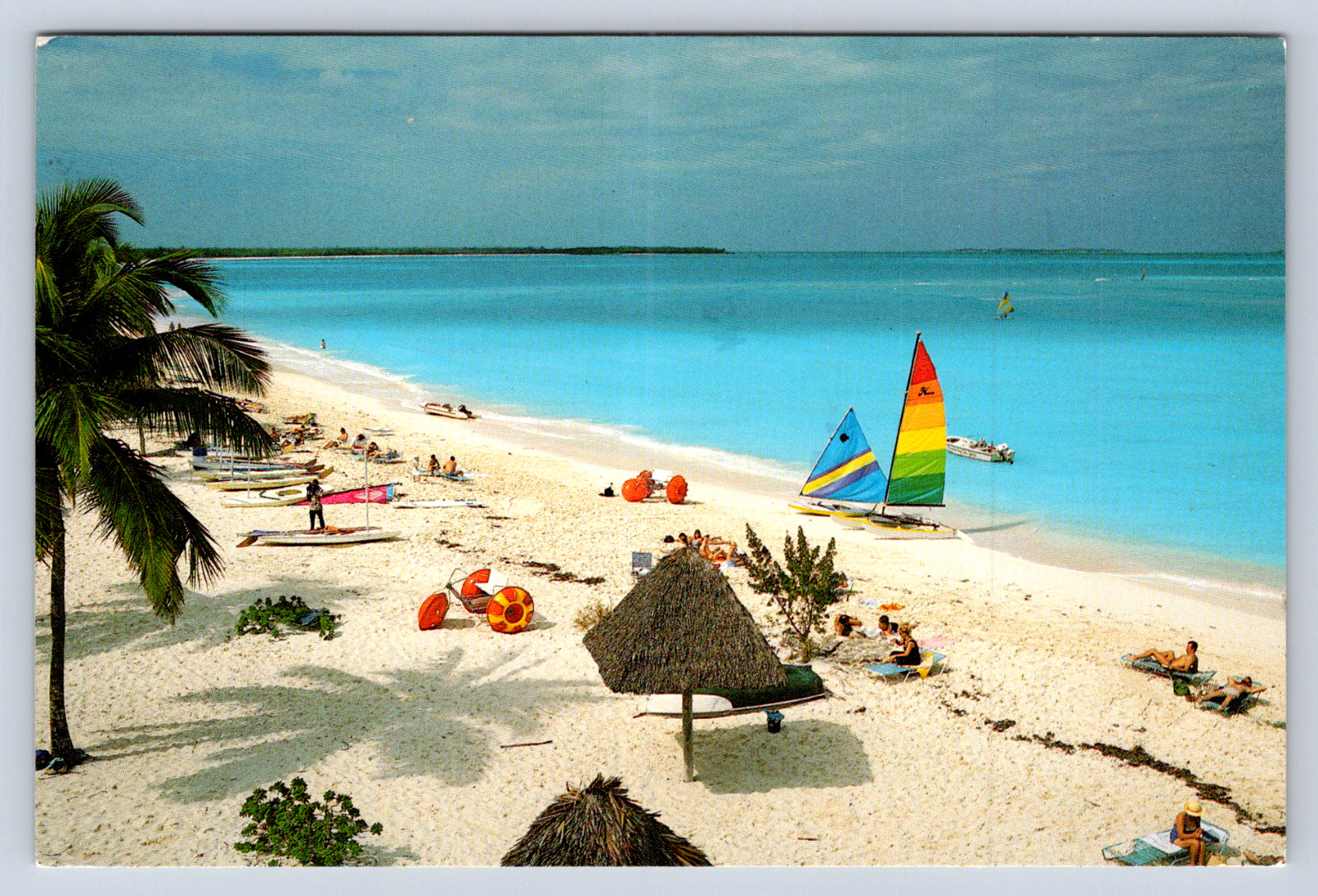 Vintage Postcard Bahamas Tiki Umbrella 1980s Beach