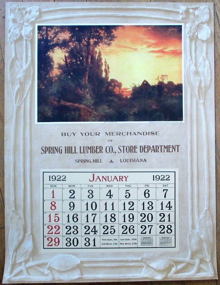 Spring Hill, LA 1922 Advertising Calendar / 15x20 Poster: Lumber Co. - Louisiana