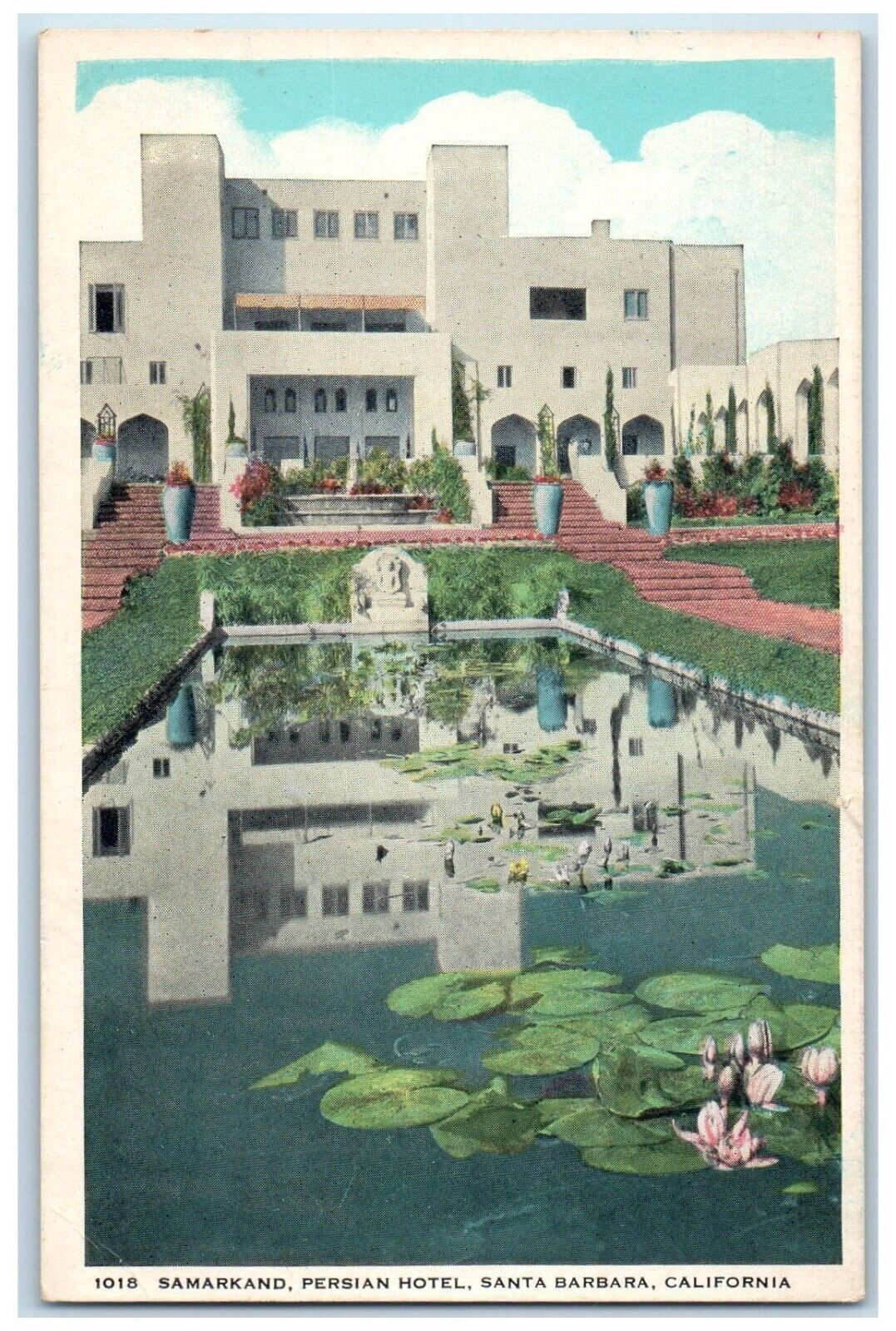 c1910\'s Samarkand Persian Motel Lily Pond Santa Barbara California CA Postcard