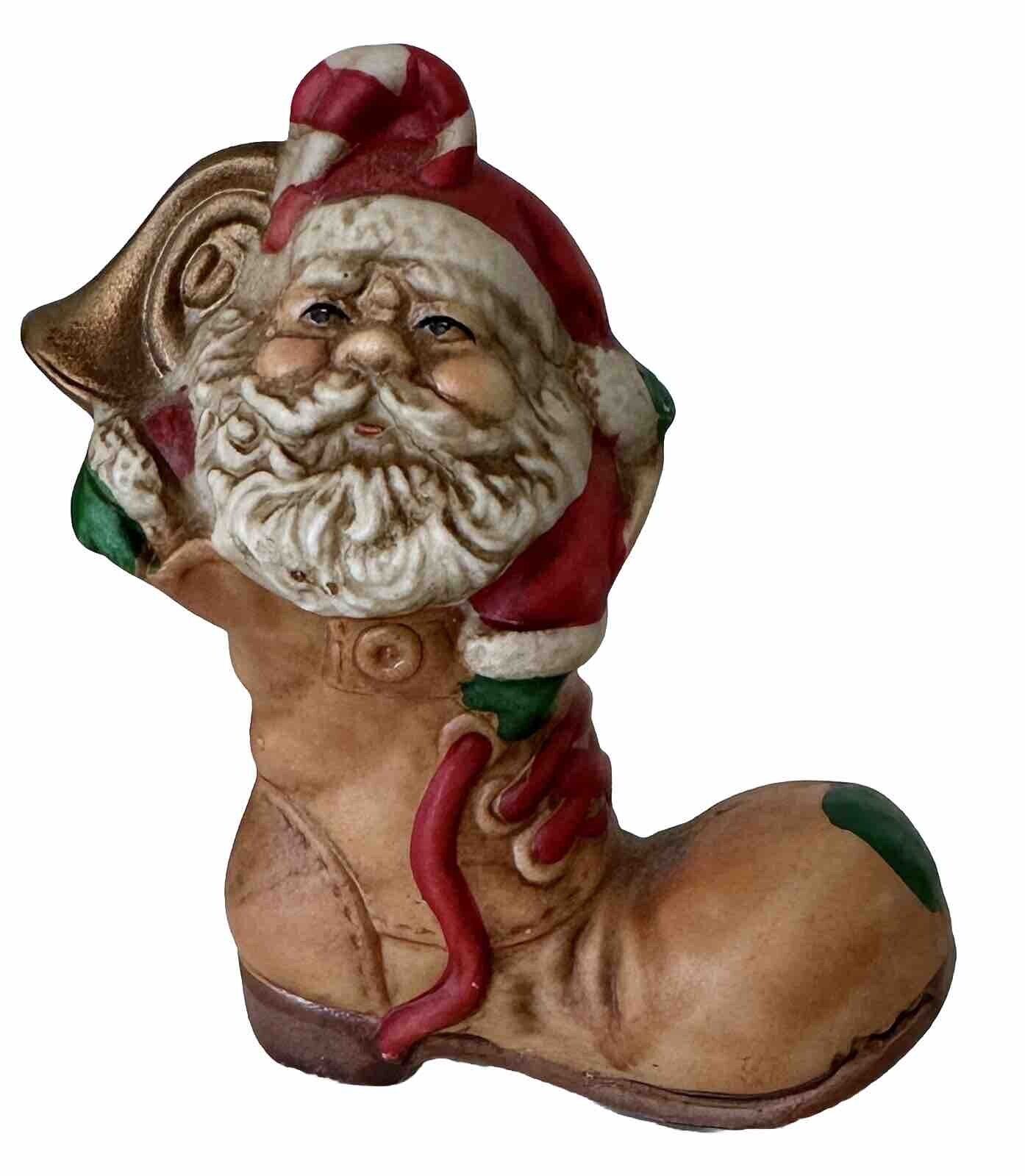 RARE Antique Porcelain Handpainted Christmas Santa In a Boot. MCM decor