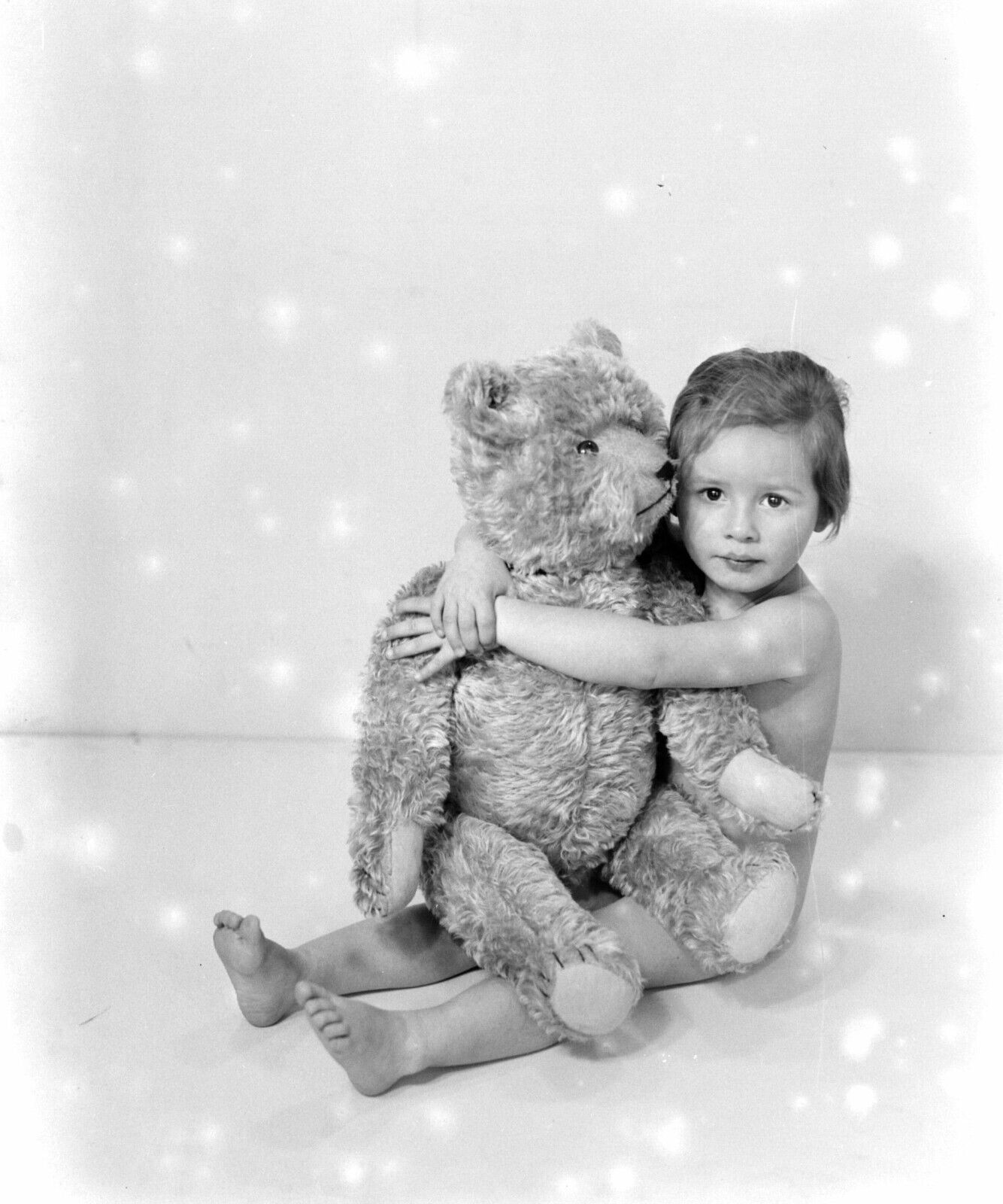 Black and White Photo Little Girl Baby with her Teddy Bear  8x10 Reprint  A-6