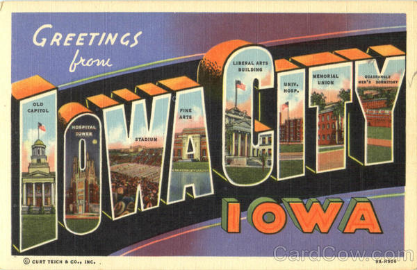 Greetings From Iowa City,IA Johnson County Large Letter Voss News Company