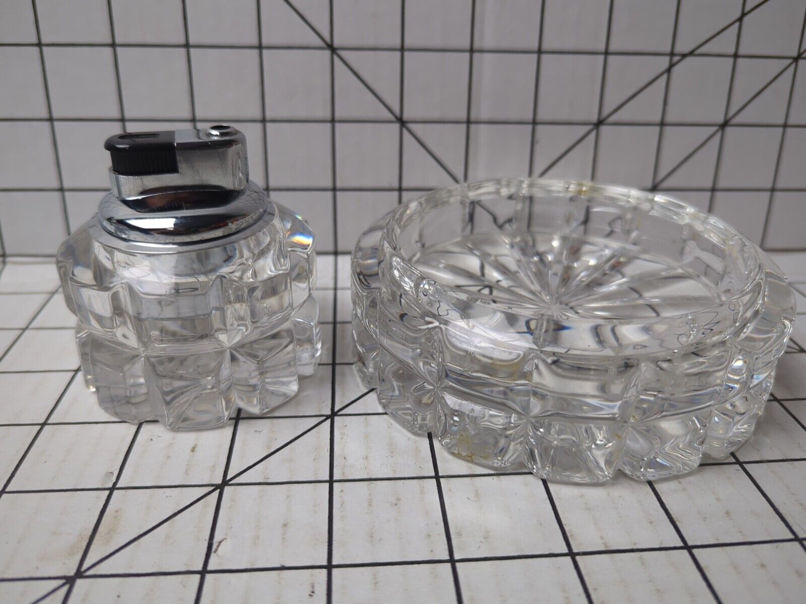 Mikasa Germany Crystal Reflections 2-Piece Lighter & Ashtray Set - Block Design