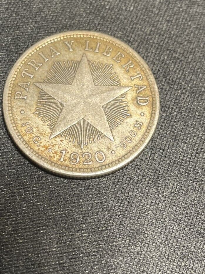 1920 Cuban 40 Centavos Silver Piece Very Rare