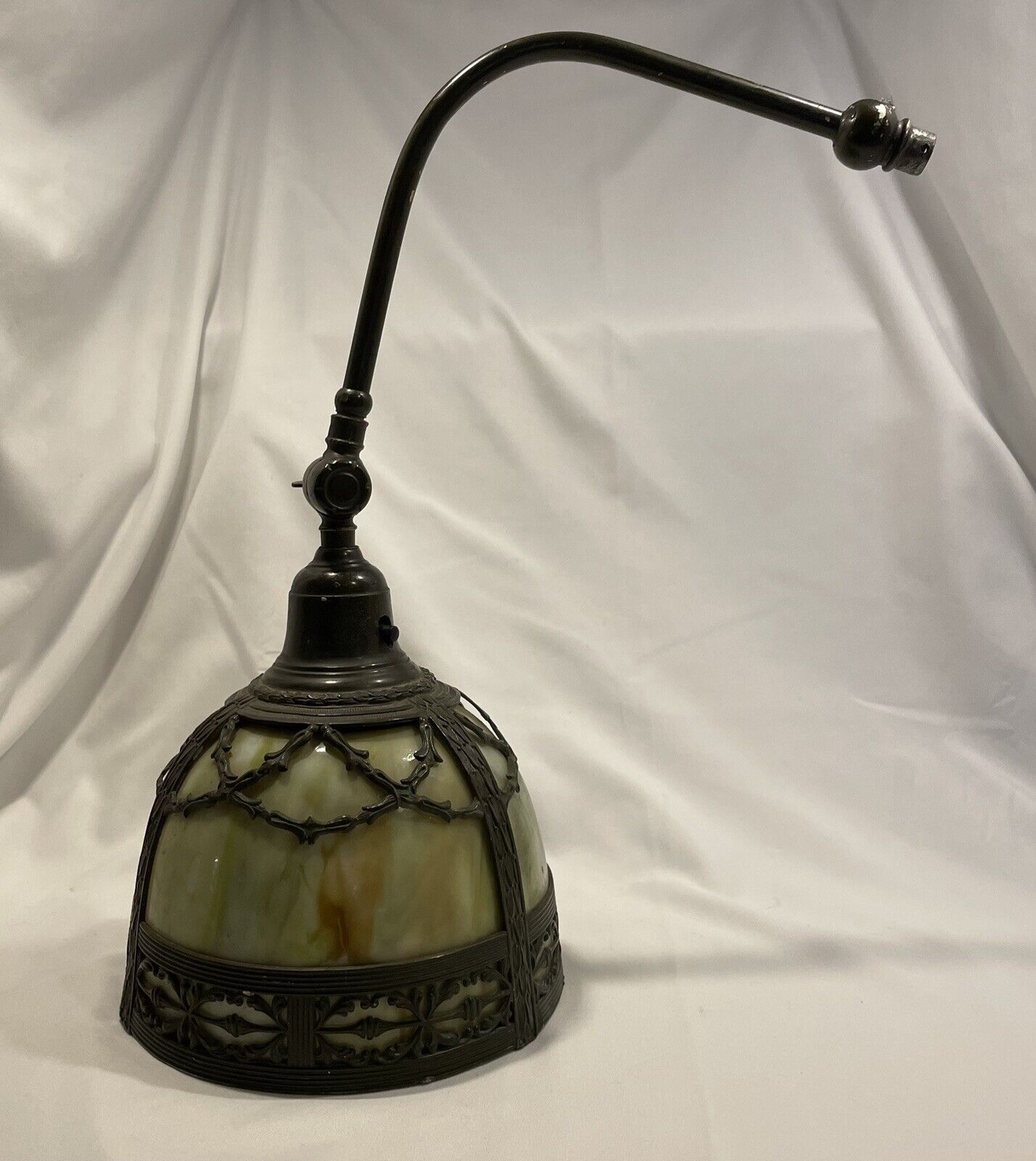 Art Deco Nouveau Lamp Shade Slag Glass w/ Bridge Arm - Used Antique Condition