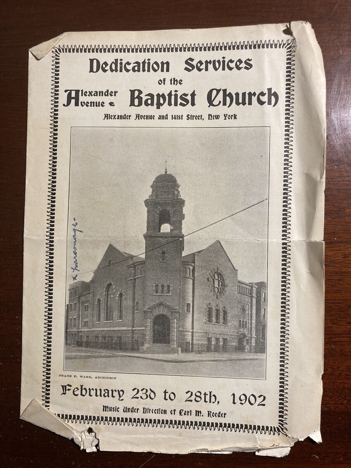Dedication Services Alexander Avenue Baptist Church Bronx NYC NY February 1902