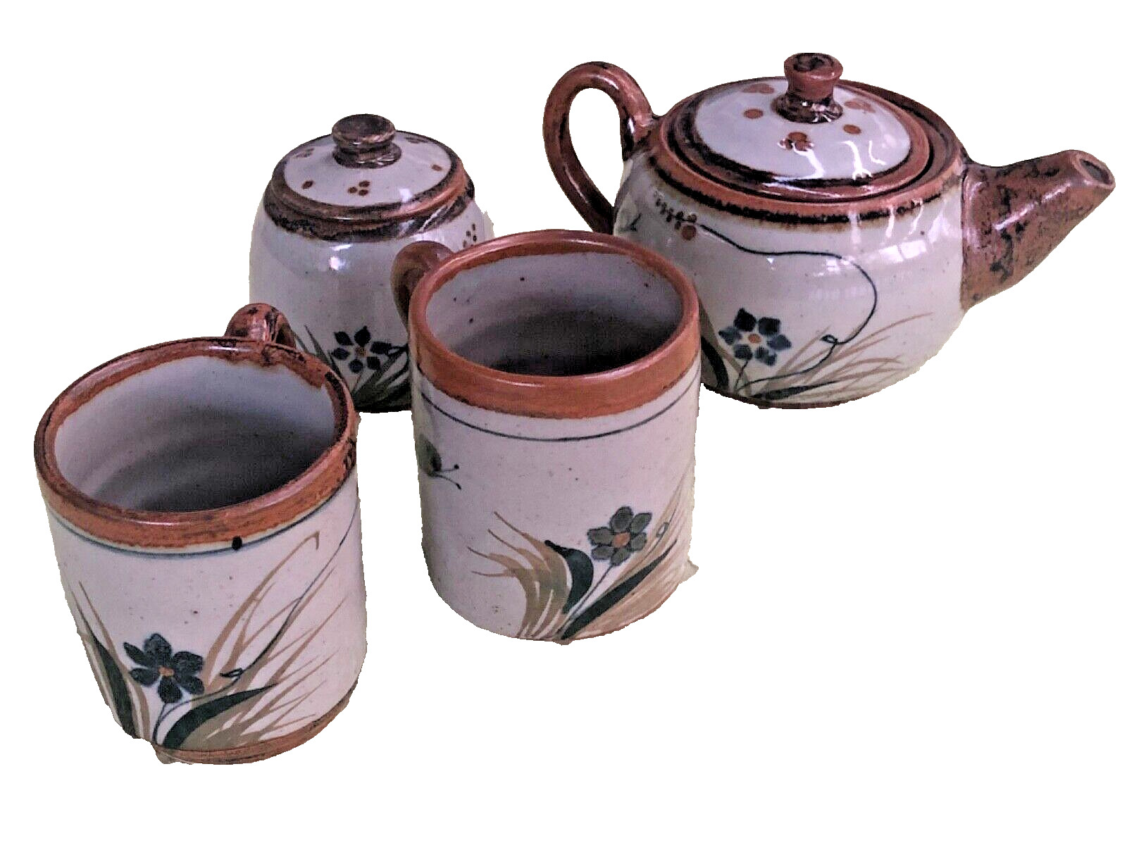 Vintage 1970s Mexican Butterfly Xochiquetzal Pottery Teapot Set Signed