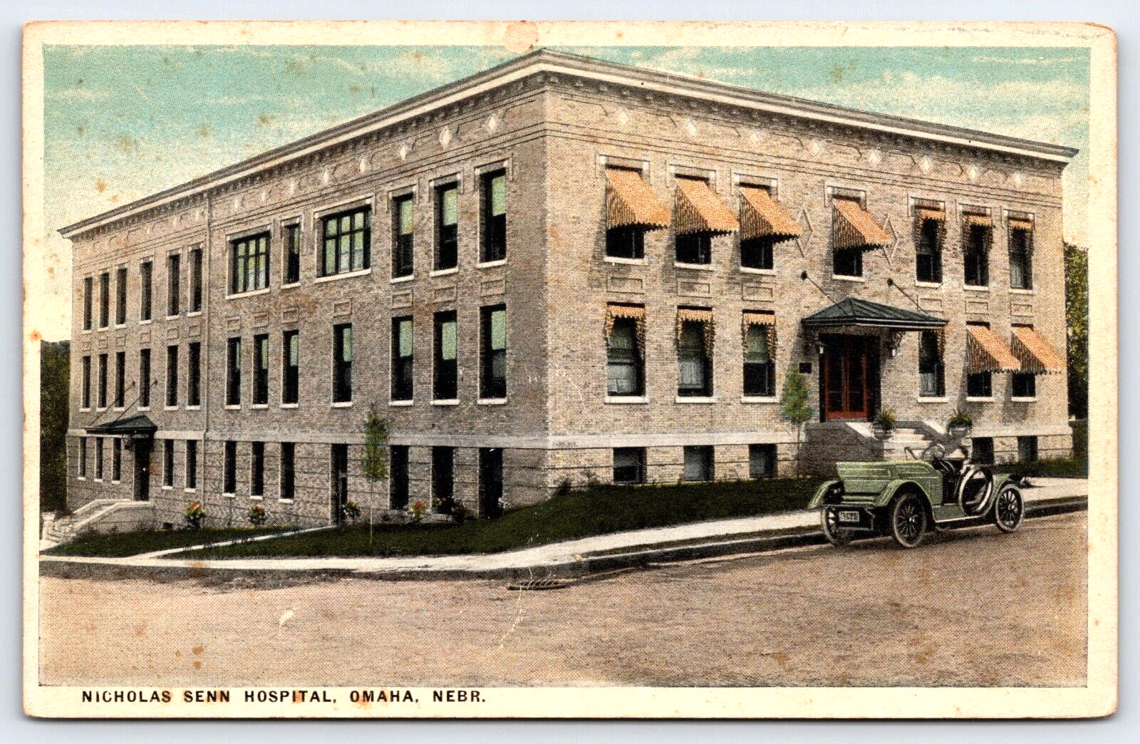 Original Old Vintage Outdoor Postcard Nicholas Senn Hospital Omaha Nebraska USA