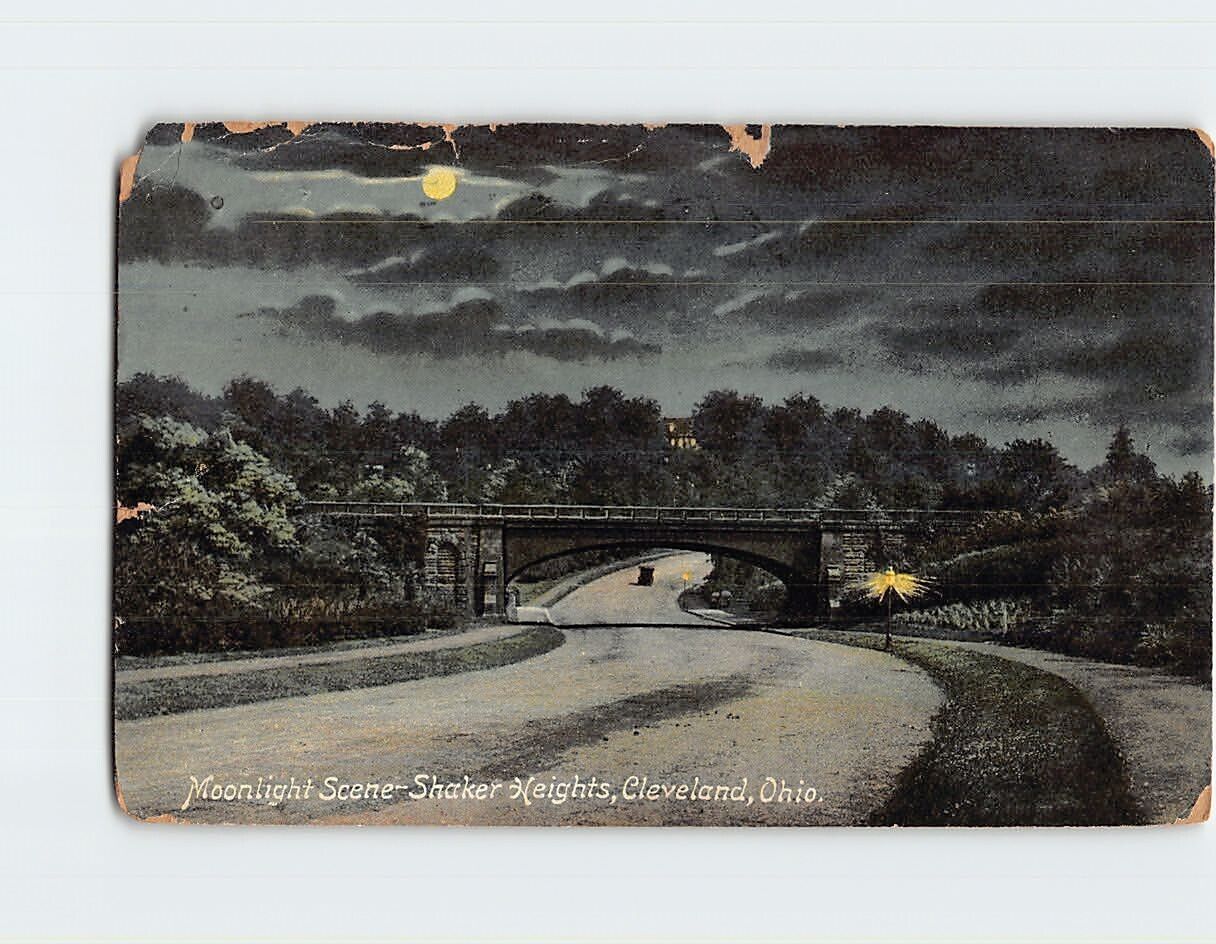 Postcard Moonlight Scene Shaker Heights Cleveland Ohio USA