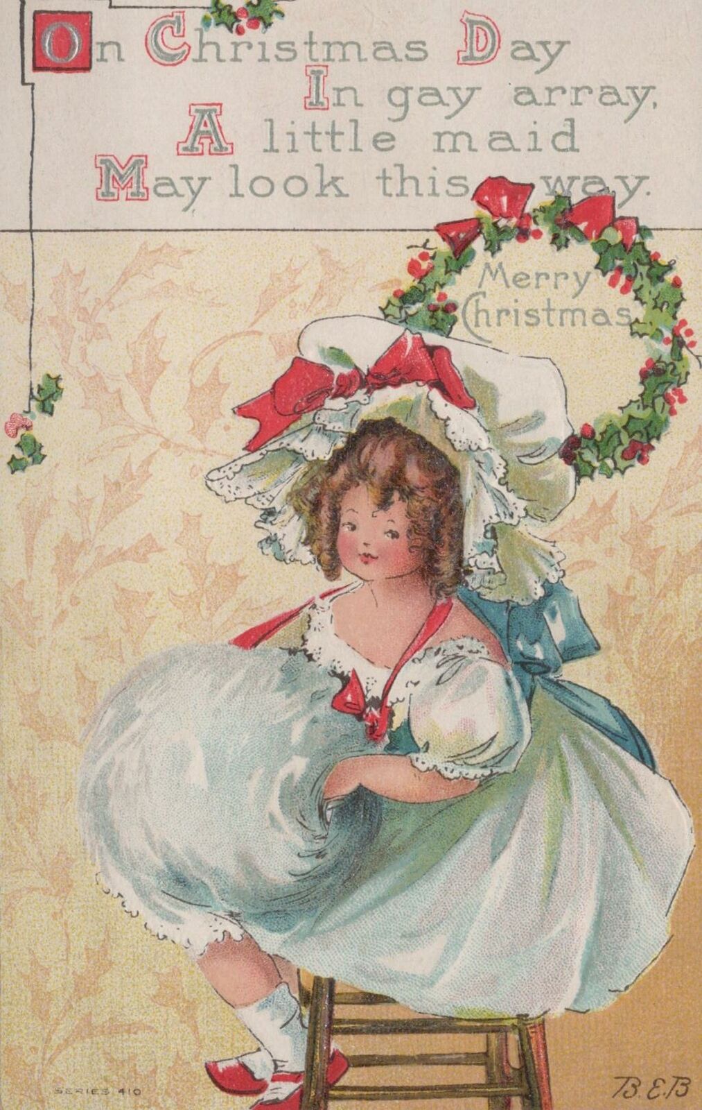 Postcard Little Girl Fancy Dress On Christmas Day 
